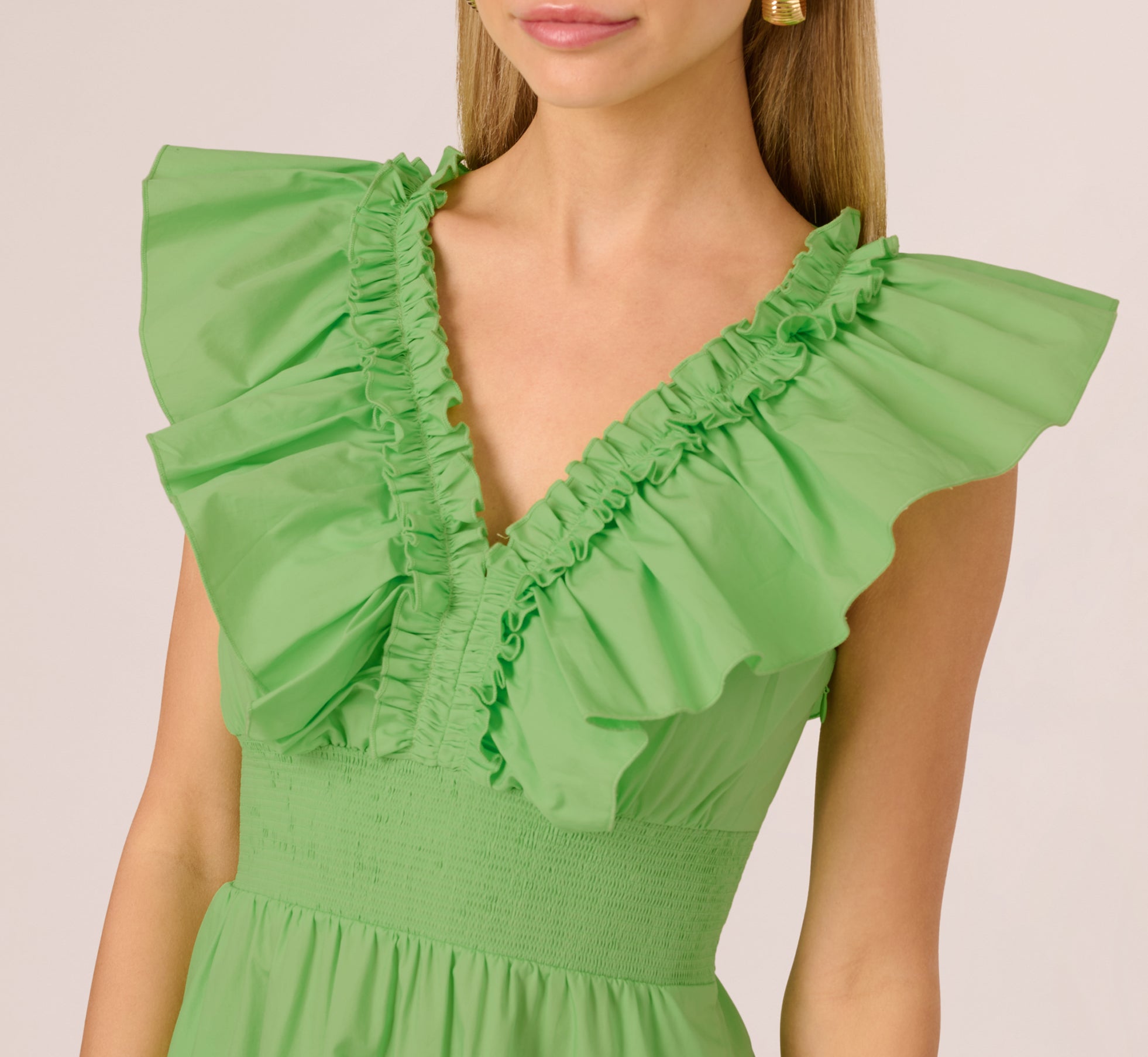 Lime Green Ruffle Collar Flounce Mini Dress for Women - Summer Party, Date Night & Beach Vacation Outfit