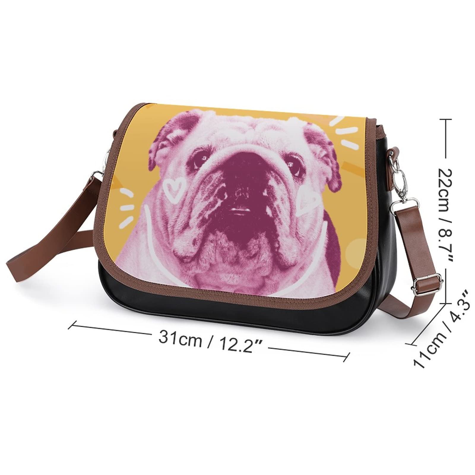 Stylish Women's Leather Crossbody Bag - Printed Bulldog Design Casual Shoulder Messenger Purse for Everyday Use, Travel & Shopping