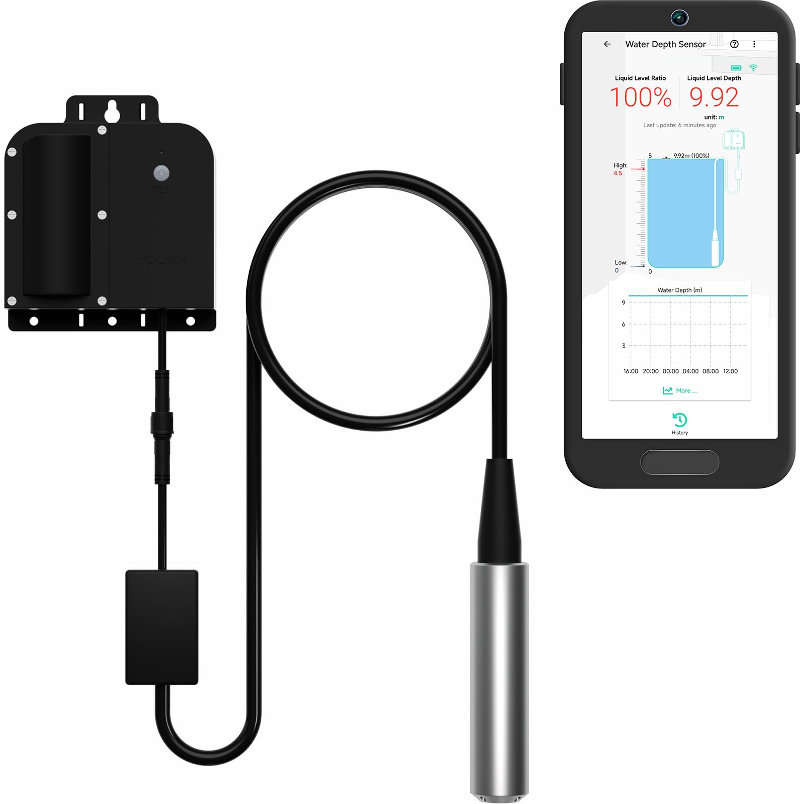 Water Depth Sensor - High Accuracy Liquid Level Sensor for Pools, Tanks & Marine Applications | Water Level Monitoring for Home, Industrial & Outdoor Use