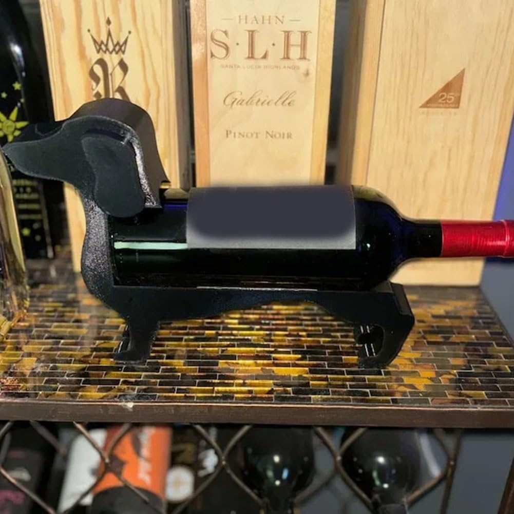 Black Dachshund Wine Bottle Holder - Decorative Single Bottle Wine Rack for Kitchen, Unique Dachshund Gifts for Women - Perfect for Home Bar, Wine Cellar & Party Decor