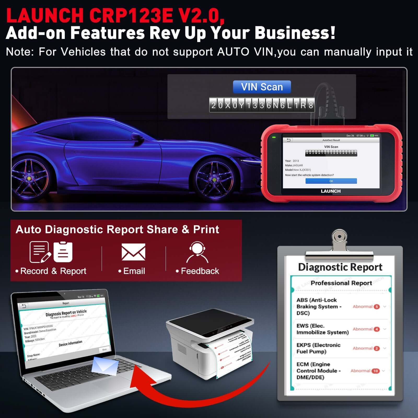 2025 Upgraded LAUNCH CRP123E V2.0 OBD2 Scanner - Professional Automotive Diagnostic Tool for Engine, ABS, SRS, Transmission | 7 Reset Functions (Oil, Throttle, SAS, BMS, EPB, DPF, ABS Bleeding) | Battery Test | FCA SGW Bypass | Lifetime Free Updates | Perfect for Mechanics & DIY Car Repair