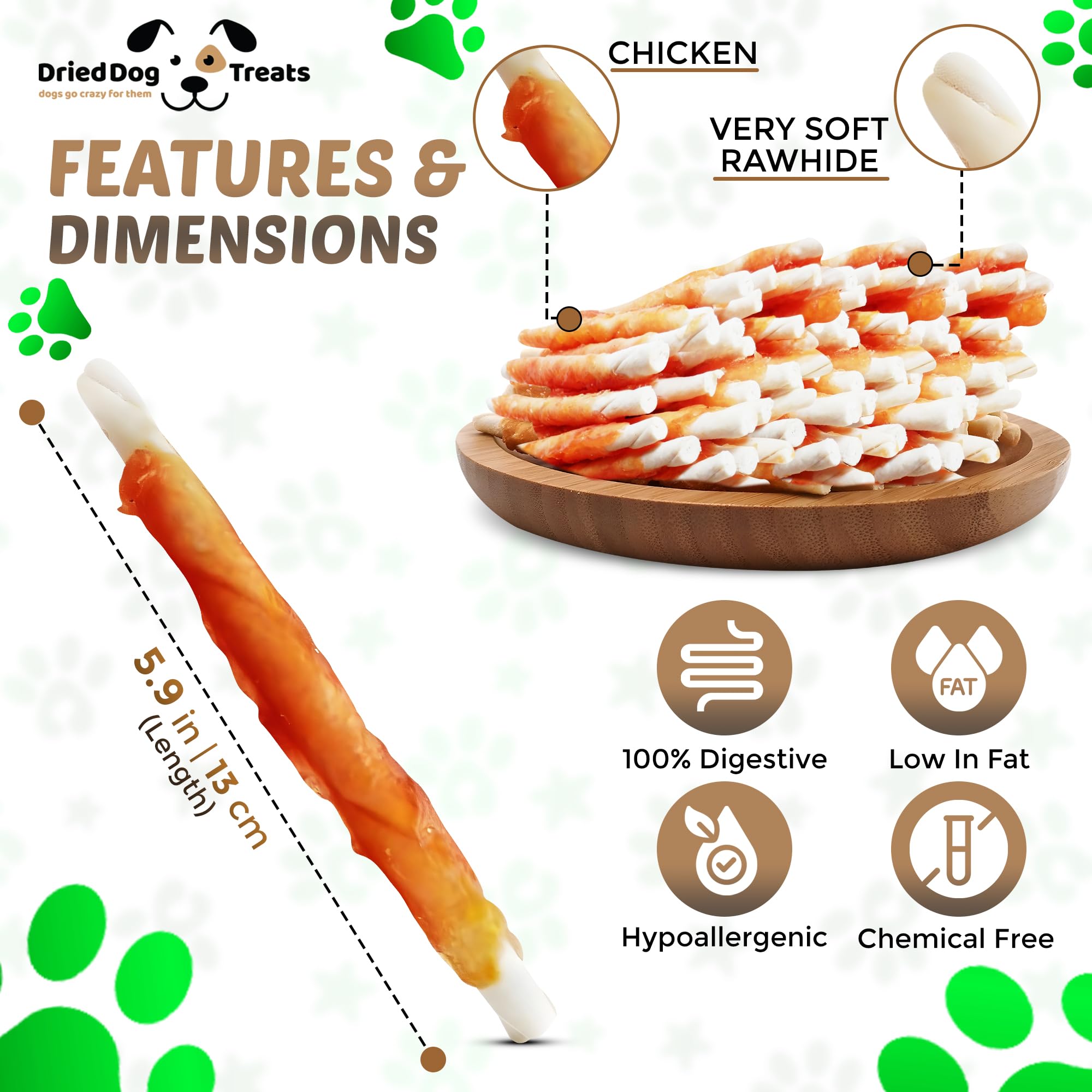 Natural Soft Chicken Wrapped Rawhide Dog Chews - Healthy Chicken Twists for Dogs - Long-Lasting Dental Dog Treats for Puppies & Adult Dogs - Perfect for Training, Teething & Chewing Needs