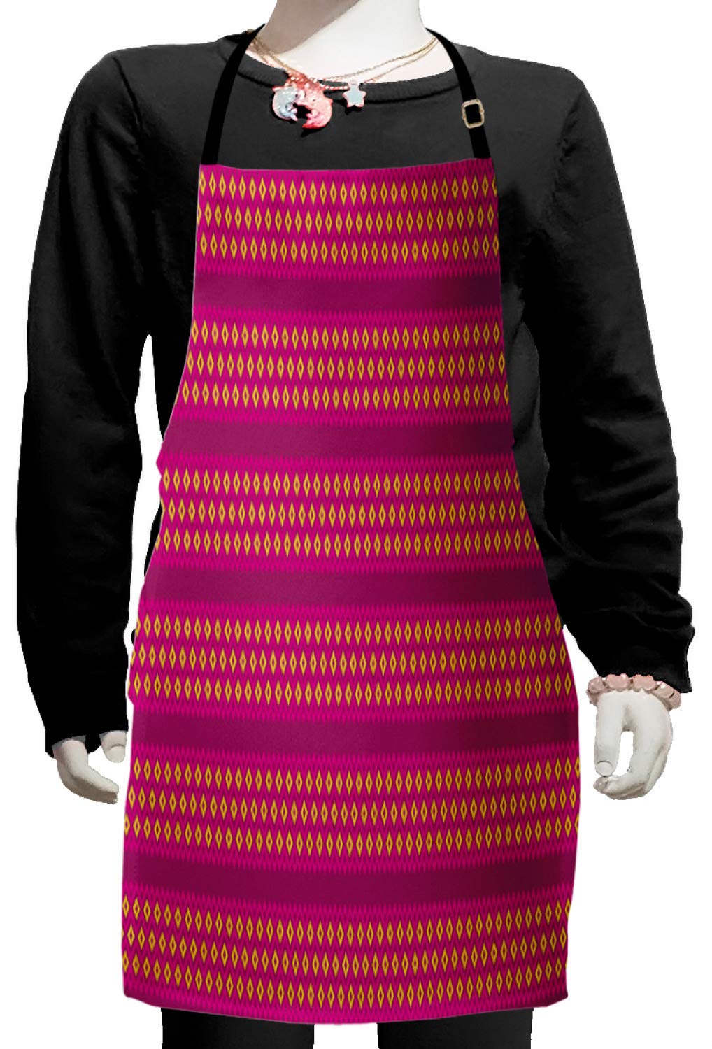 Ambesonne Ethnic Apron - Pink Yellow Geometric Pattern for Baking & Painting