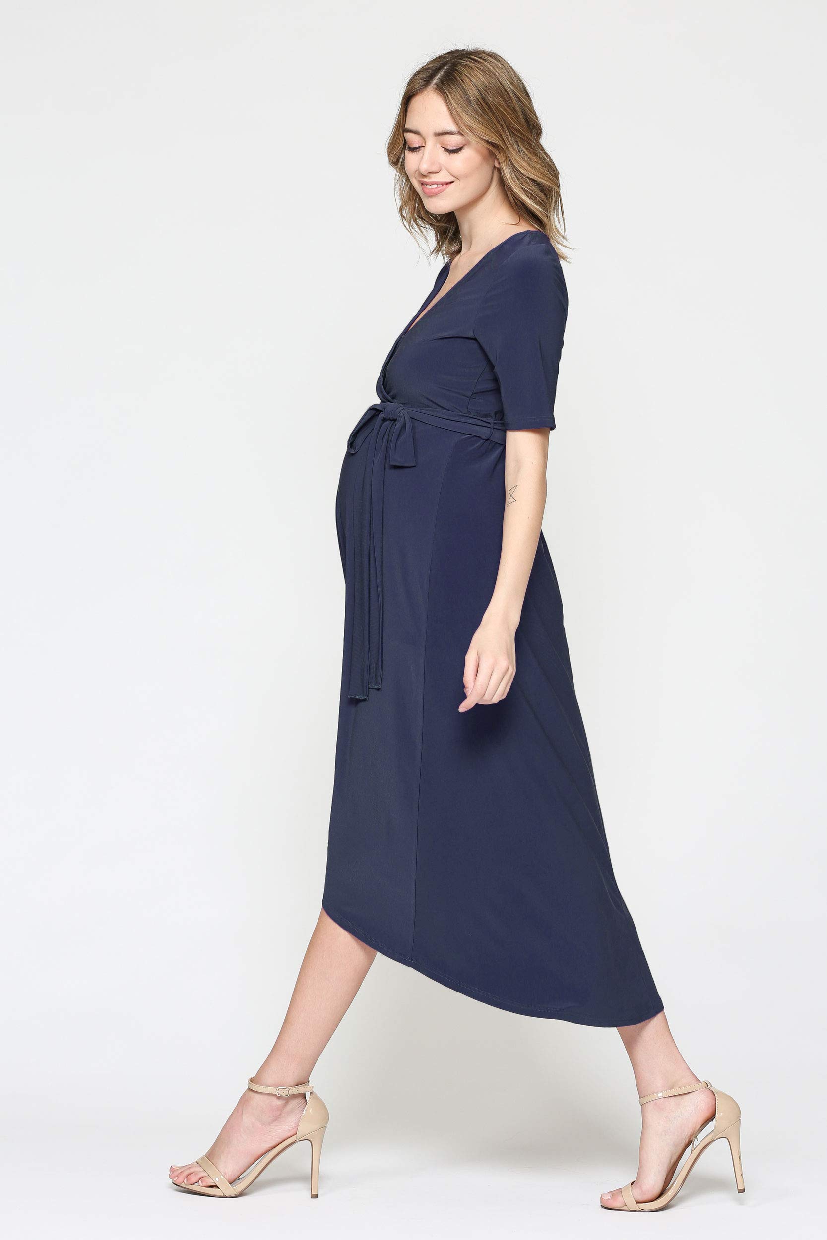 Maternity Wrap Dress for Women - Stretchy Mid-Length Nursing Dress with Adjustable Waist Belt | Perfect for Pregnancy, Nursing & Postpartum Comfort