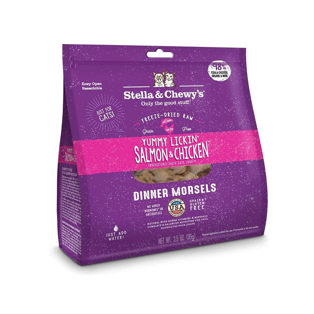 Grain-Free Freeze-Dried Salmon & Chicken Dinner Morsels for Cats - High-Protein Natural Cat Food for Indoor & Outdoor Cats - Perfect for Training, Treats, or Meal Toppers