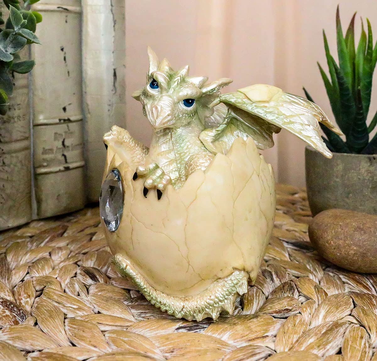 Ebros April Birthstone Dragon Egg Statue with Diamond Gem - Fantasy Collector's Dragon Hatchling Figurine for Birthday Gifts & Home Decor