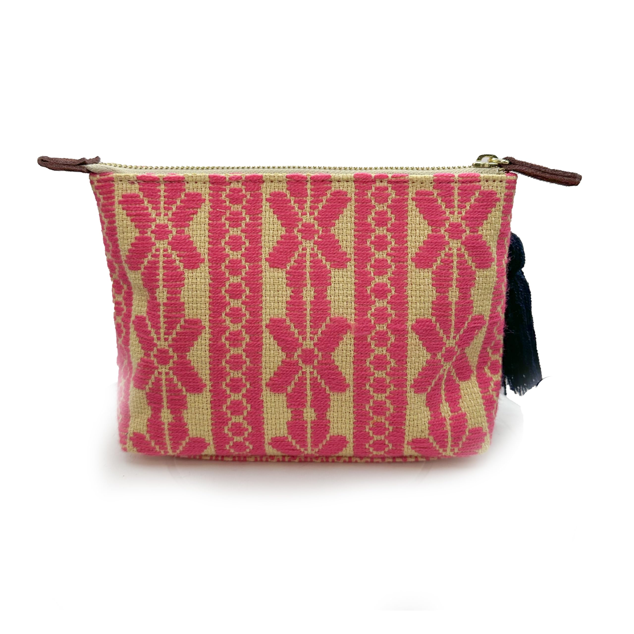 Handmade Mexican Embroidered Makeup Bag 'Cecilia' by Jühue Artesanal - Pink Cosmetic Pouch with Artisan Hand Embroidery | Perfect for Travel, Bridal & Gift Giving