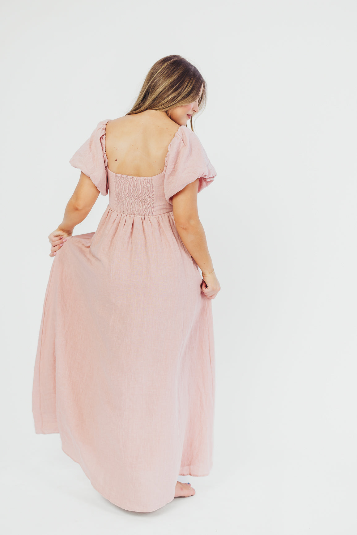 Candace Maxi Dress in Sweet Blush - 100% Linen Bump Friendly Maternity Dress for Women | Perfect for Summer, Beach, and Casual Wear