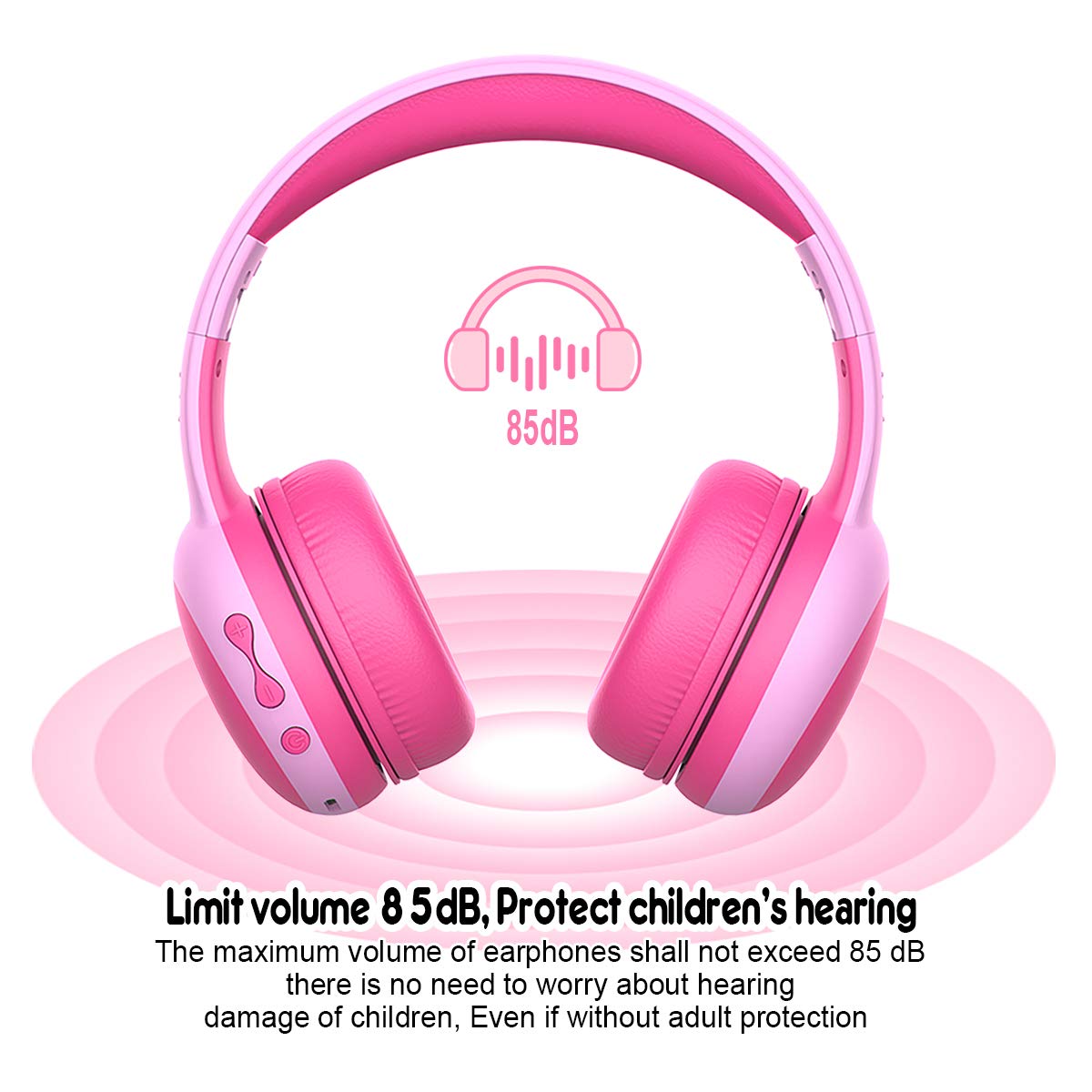 Gorsun Kids Bluetooth Headphones Wireless Over-Ear Headset with Microphone - Bluetooth 5.3, 85dB Volume Limited, 40H Playtime for Toddlers & Children (Pink) - Perfect for School, Travel & Online Learning