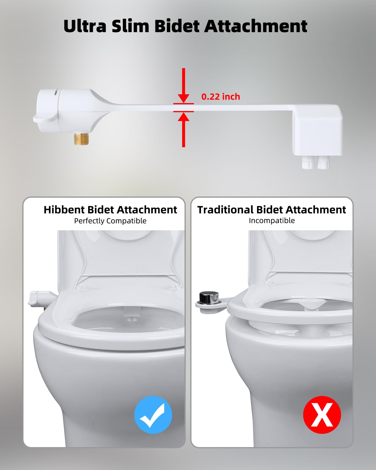Hibbent 2 Pack Non-Electric Bidet Toilet Attachment - Dual Nozzle for Frontal & Rear Wash, Adjustable Water Pressure Control, Fresh Water Bidet Seat (White) - Perfect for Bathroom Hygiene & Comfort