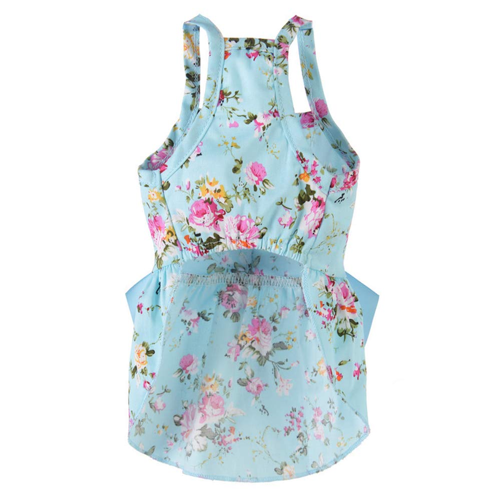 Dog Clothes for Small & Medium Dogs - Cute Spring Summer Floral Print Cotton Pet Dress | Blue XS | Perfect for Outdoor Walks, Pet Parties & Photo Shoots