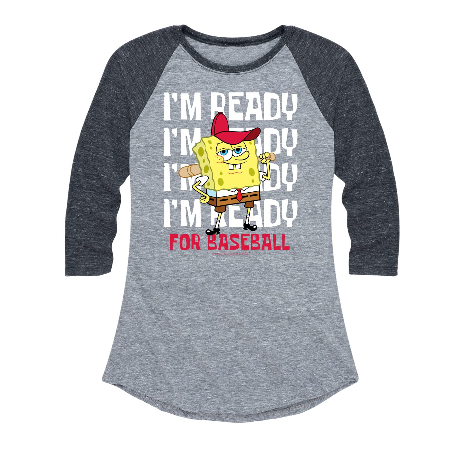 Spongebob Squarepants Women's Baseball Raglan Graphic Tee - Soft Cotton Blend T-Shirt - Casual & Sporty Style for Fans - Perfect for Game Day, Cosplay & Everyday Wear