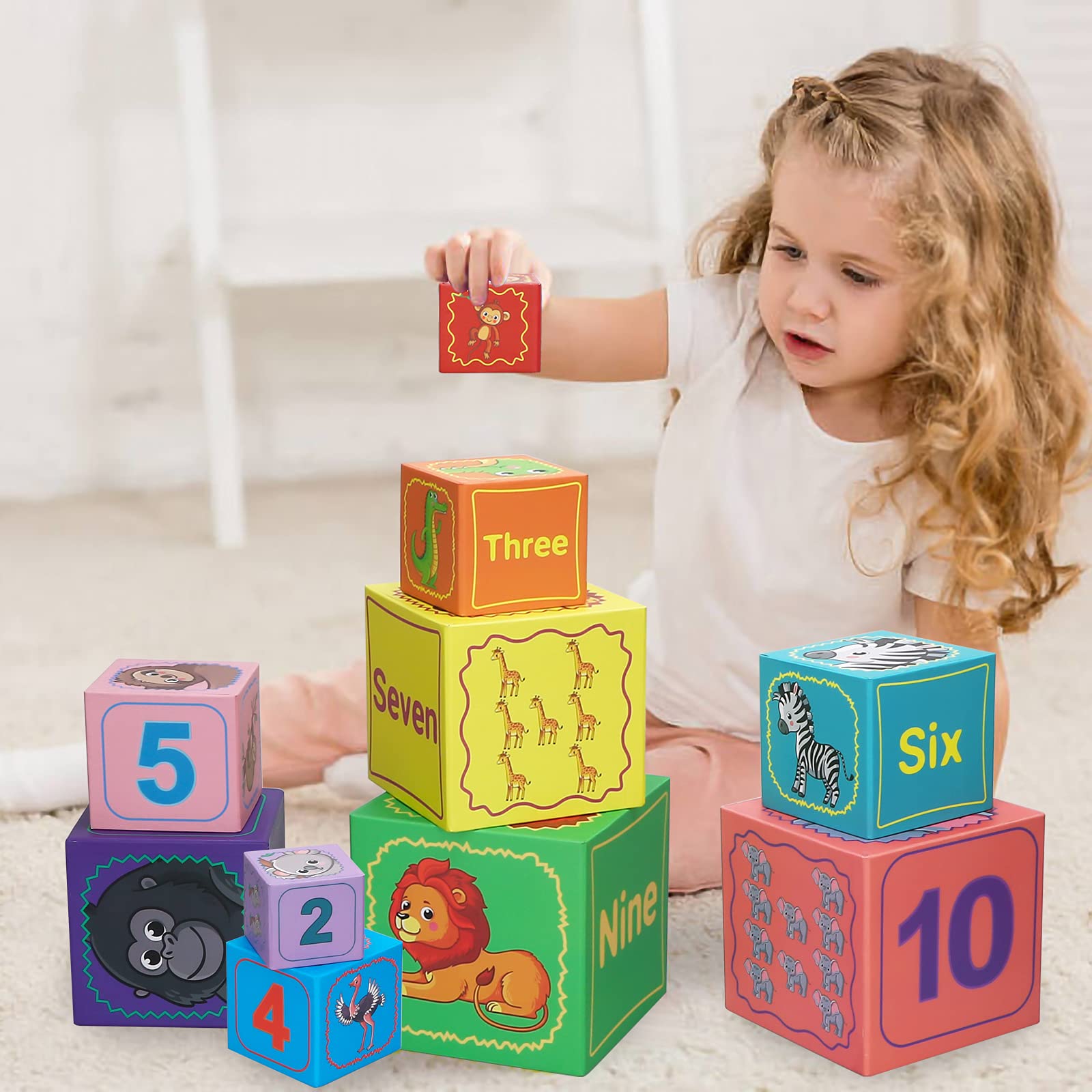 Nesting and Stacking Blocks for Toddlers - Animal Puzzle Toys Set with Number Blocks, Counting & Educational Learning Toys | Montessori Toys for Early Childhood Development | Perfect for Preschool Learning, Playtime & Sensory Exploration