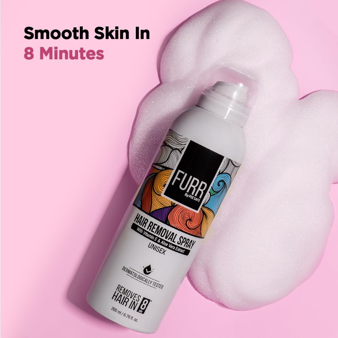 Furr Hair Removal Spray for Men & Women - 200ml with Aloe Vera & Vitamin E | Painless Hair Removal in 8 Minutes | Works on Chest, Arms, Legs, Underarms & Bikini Area | Leaves Skin Soft & Smooth | Perfect for Home Use & Travel