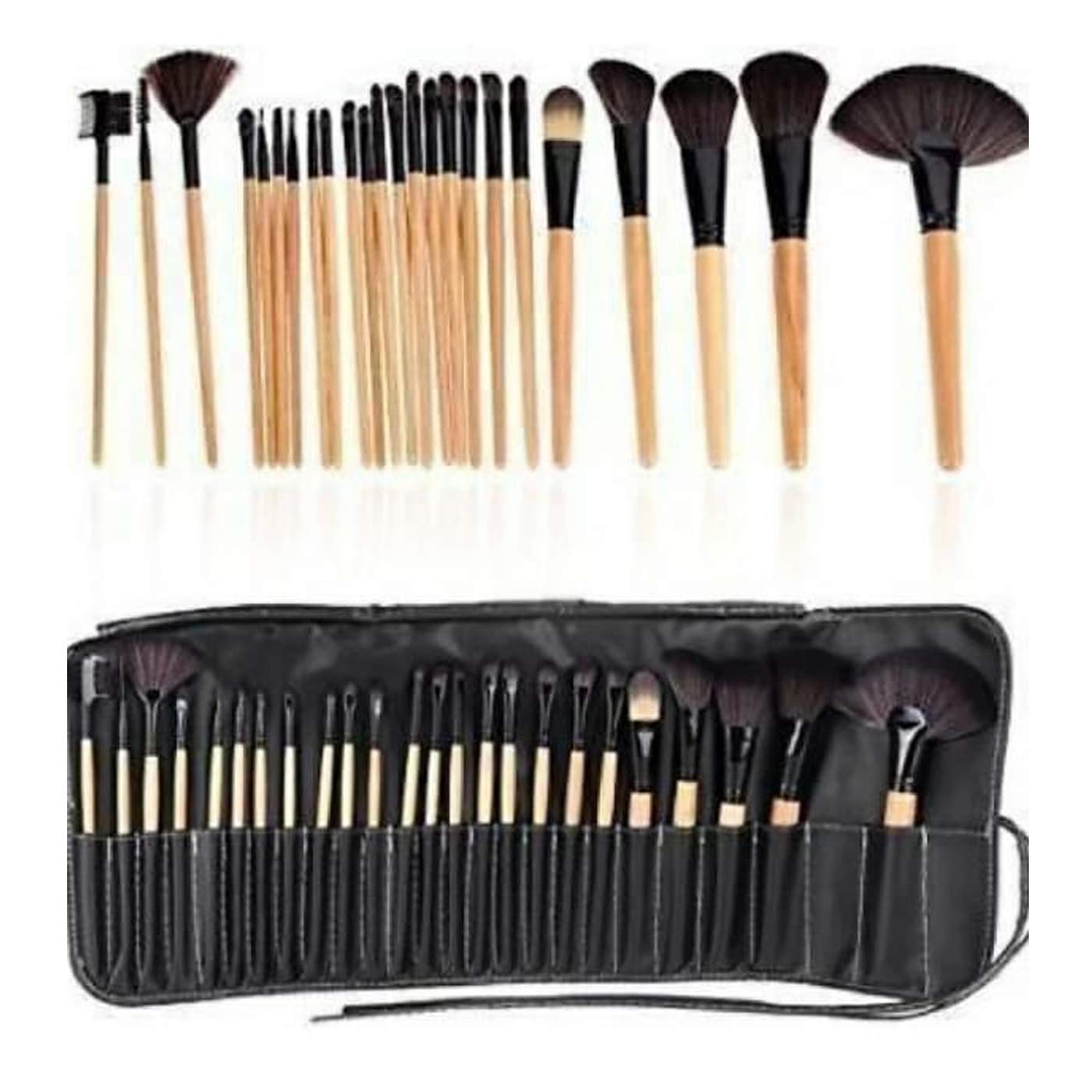 24pcs Professional Makeup Brush Set with Leather Pouch - Perfect for Travel & Home Use