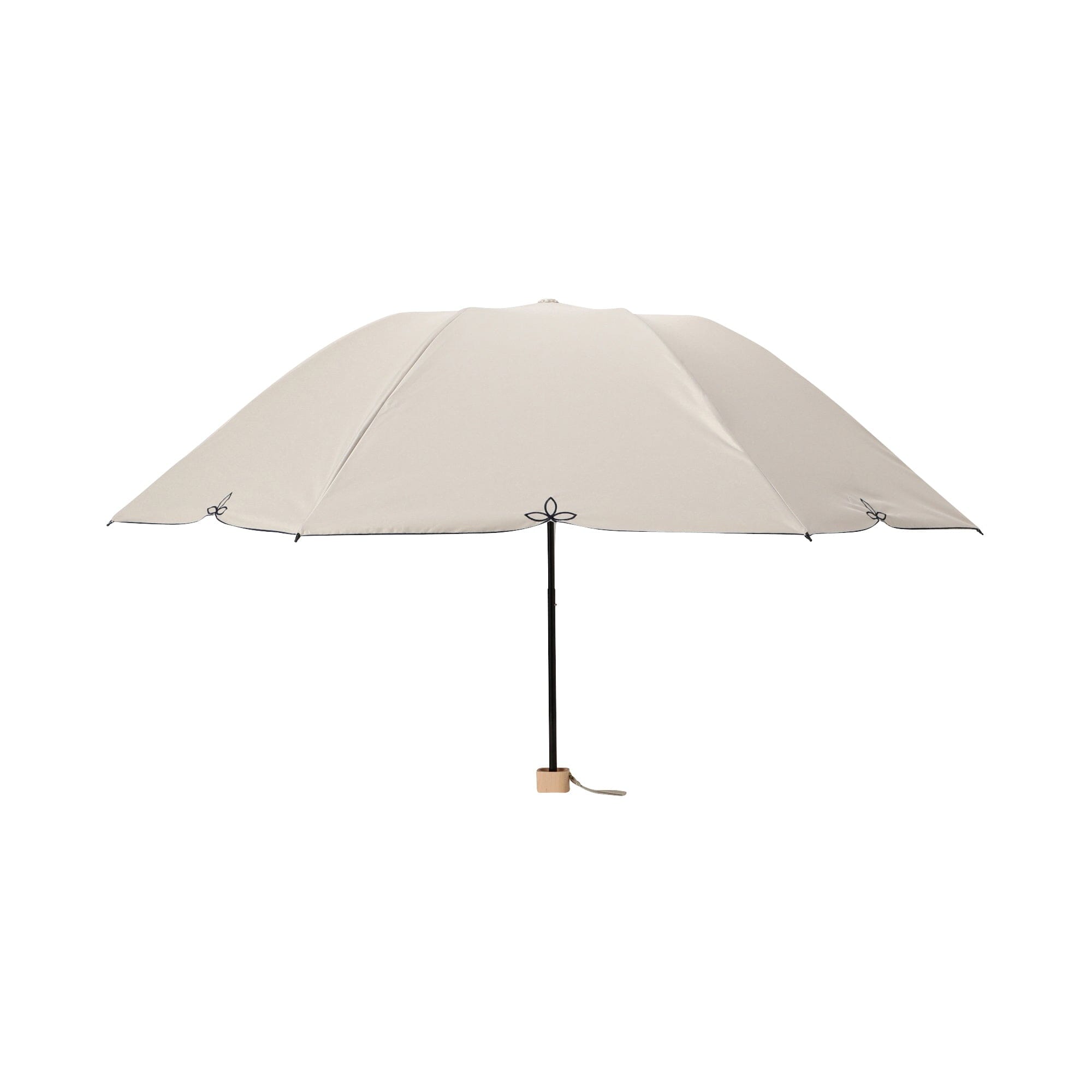 Blackout Birdcage Wide Scallop Folding Umbrella - UV Protection Sun Shade Parasol for Outdoor, Beach, and Garden Use - Beige