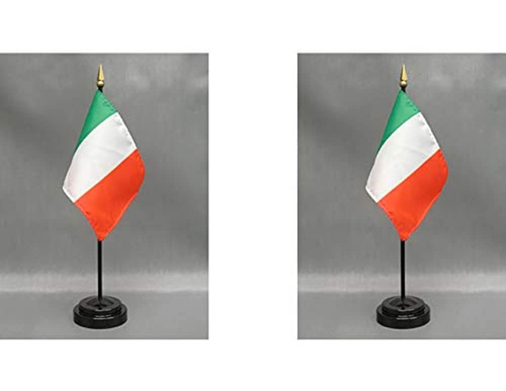 2 Pack Ireland Mini Desk Flags with Stands - Small Hand Waving Irish Country Flags for Office Decor, International Events, Sports Games & Home Display