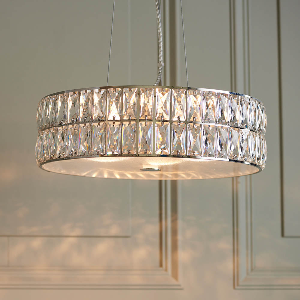 Corina 5Lt Crystal LED Pendant Light - Modern Chandelier for Dining Room, Living Room & Bedroom - Elegant Ceiling Lighting Fixture with Crystal Accents