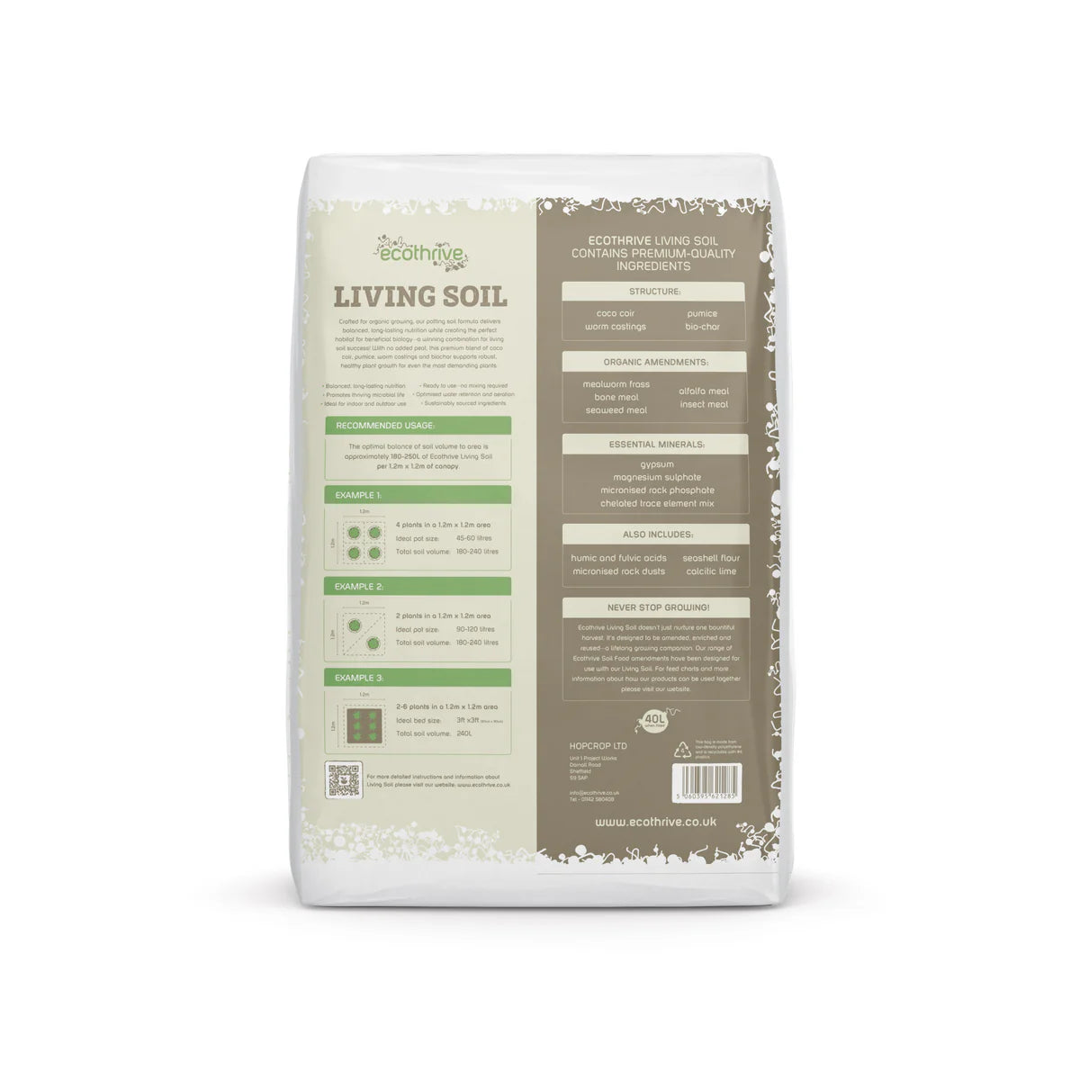 Premium Organic Living Soil - Ecothrive 40L for Healthy Plants | Ideal for Indoor Gardening, Houseplants & Sustainable Farming