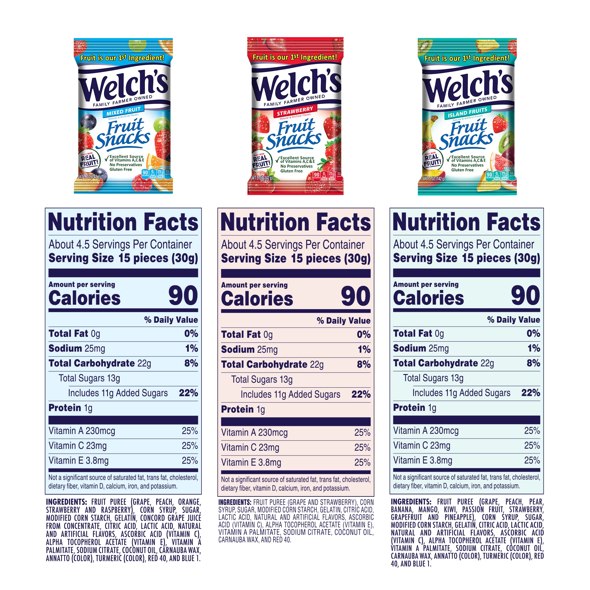 Welch's Mixed Fruit Snacks Variety Pack - Strawberry, Island Fruits, Gluten Free, 5oz (12 Pack) | Healthy On-the-Go Snack for Kids Lunch, School, Travel & Office