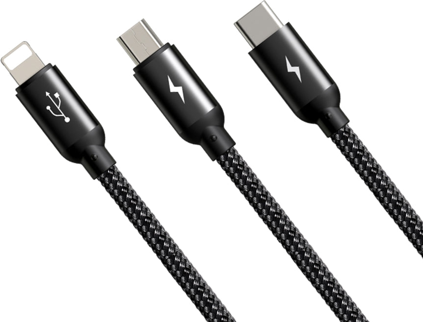 3-in-1 Charging Cable - Lightning, Micro USB & USB-C to USB Fast Charger & Data Sync Cable for iPhone, Android & More - Perfect for Home, Office & Travel