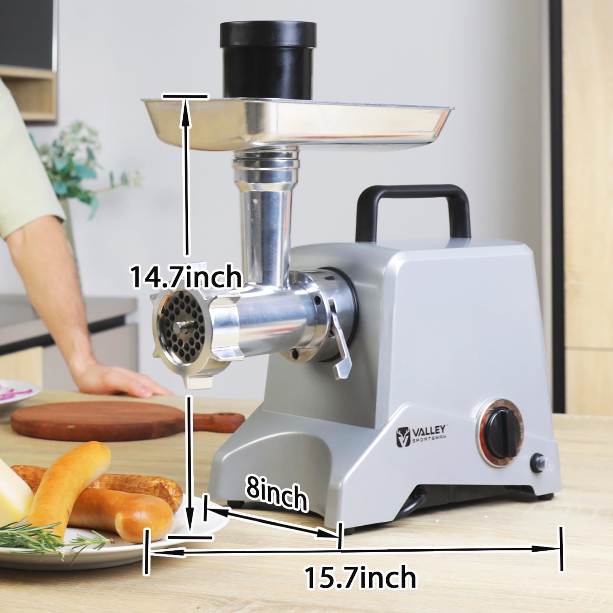 12 Meat Grinder - 575 Watt Heavy Duty Electric Meat Chopper & Sausage Stuffer - Commercial & Home Kitchen Use - Perfect for Ground Beef, Sausage Making & Food Prep (Silver)