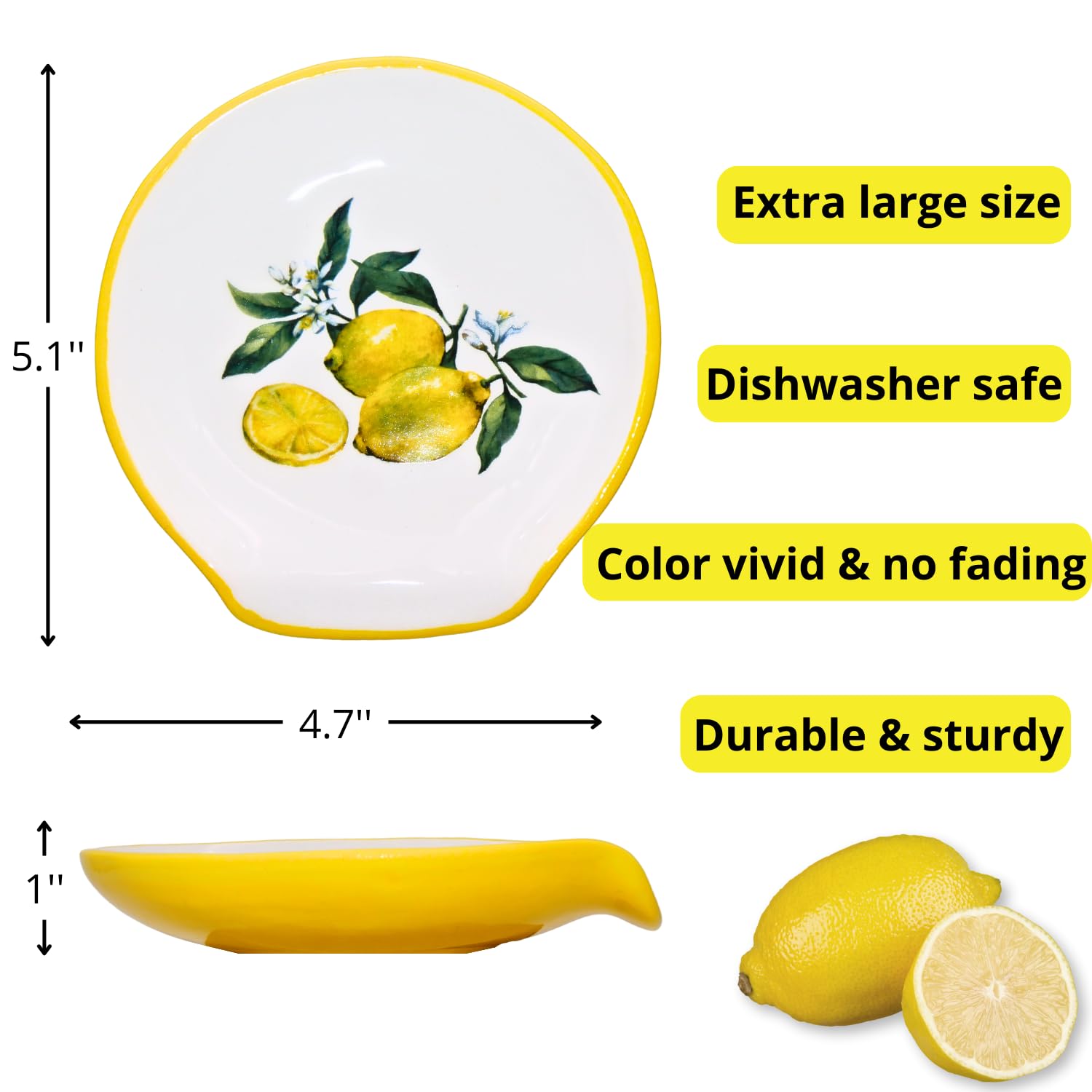 Lemon Kitchen Decor - 5'' Ceramic Spoon Rest for Stovetop, Farmhouse Utensil Holder & Countertop Accessory - Lemon-Themed Christmas Gifts for Home Cooks & Baking Enthusiasts