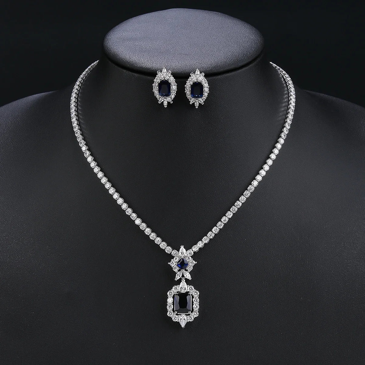 Elegant CZ Cubic Zirconia Pendant Necklace & Earrings Set - Bridal Wedding Jewelry for Women - Perfect Gift for Anniversary, Valentine's Day & Special Occasions - CN10198
