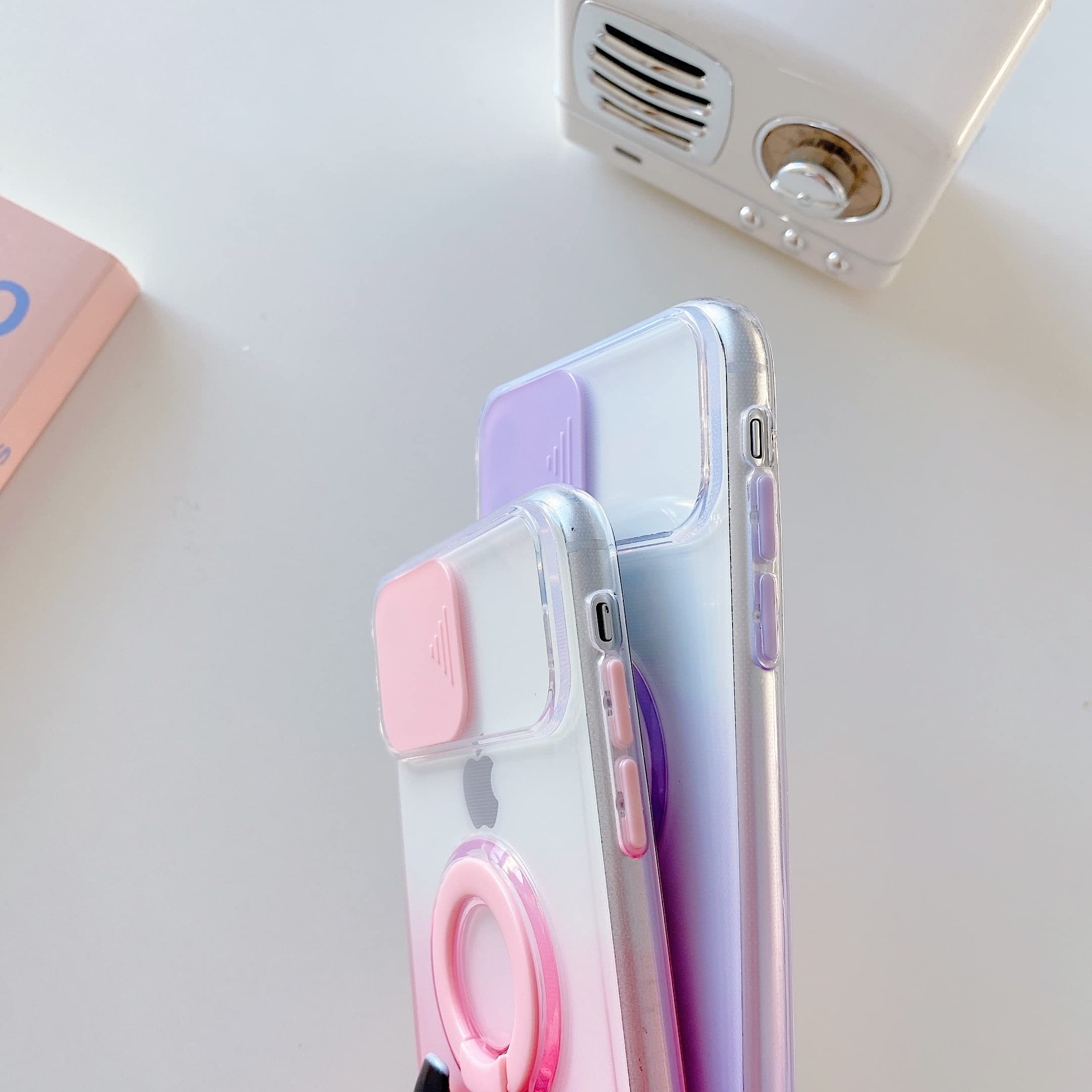 Gradient Color Crystal Case for iPhone 11 Pro Max - Soft TPU Silicone Shockproof Cover with Ring Holder, Slide Camera Lens Protection & Stand | Stylish Protective Phone Case for Everyday Use, Work & Travel