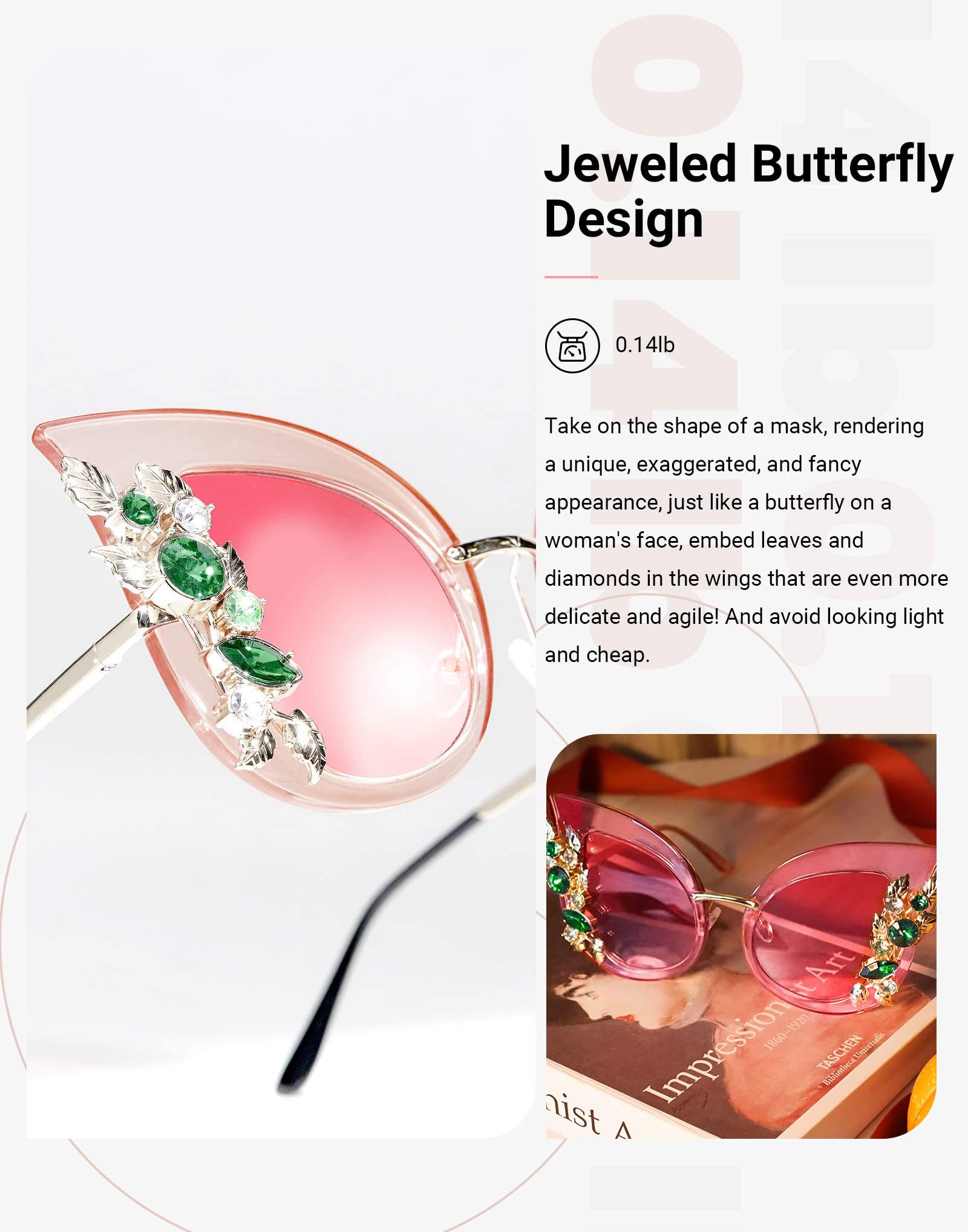 Slocyclub Jeweled Sunglasses for Women - Trendy Butterfly Shaped Oversized Frames with Rhinestone Accents | Perfect for Beach, Party & Summer Fashion Accessories