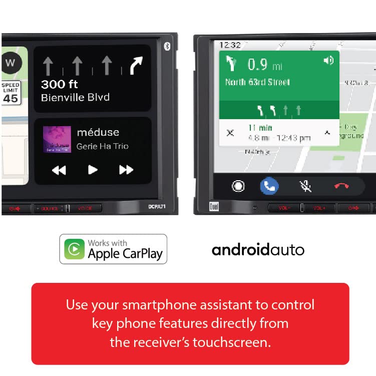 Dual Electronics DCPA71 7-inch Apple CarPlay & Android Auto Double DIN Touchscreen Car Stereo with Bluetooth, Backup Camera Input - Hands-Free Calling & Music Streaming for Safe Driving