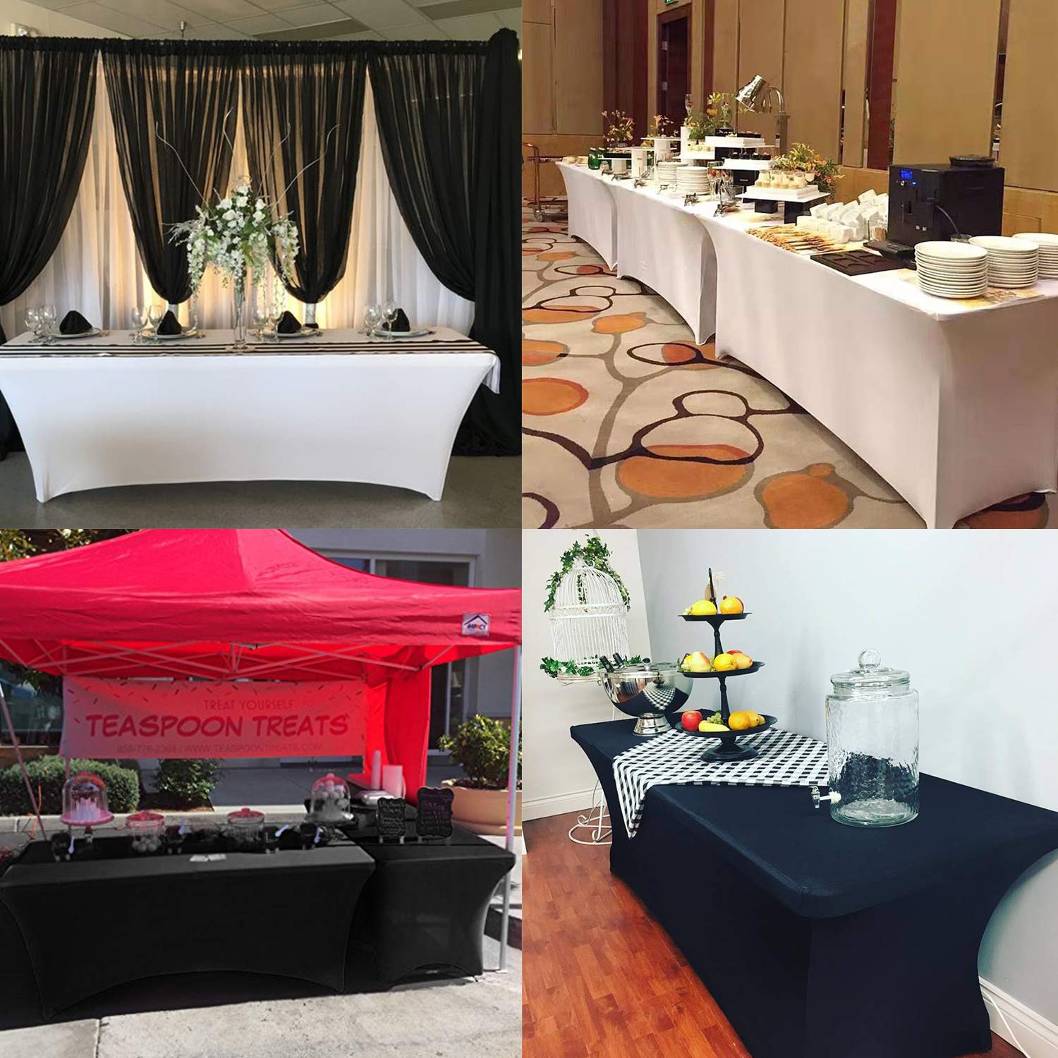 2 Pack Stretch Fitted Table Covers for 6 Foot Folding Tables - Elastic Spandex Rectangular Tablecloth with Open Back Design - Perfect for Trade Shows, Parties, Banquets & Outdoor Events (6FT, White)