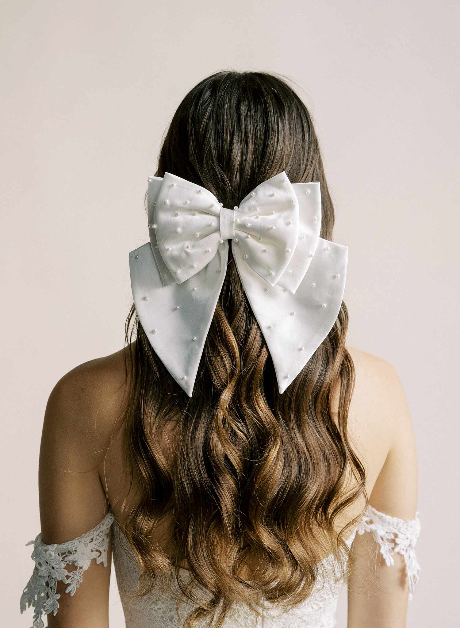 Elegant Pearl Adorned Silk Double Bow Hair Accessory - Style #2574 | Perfect for Weddings, Prom & Special Occasions