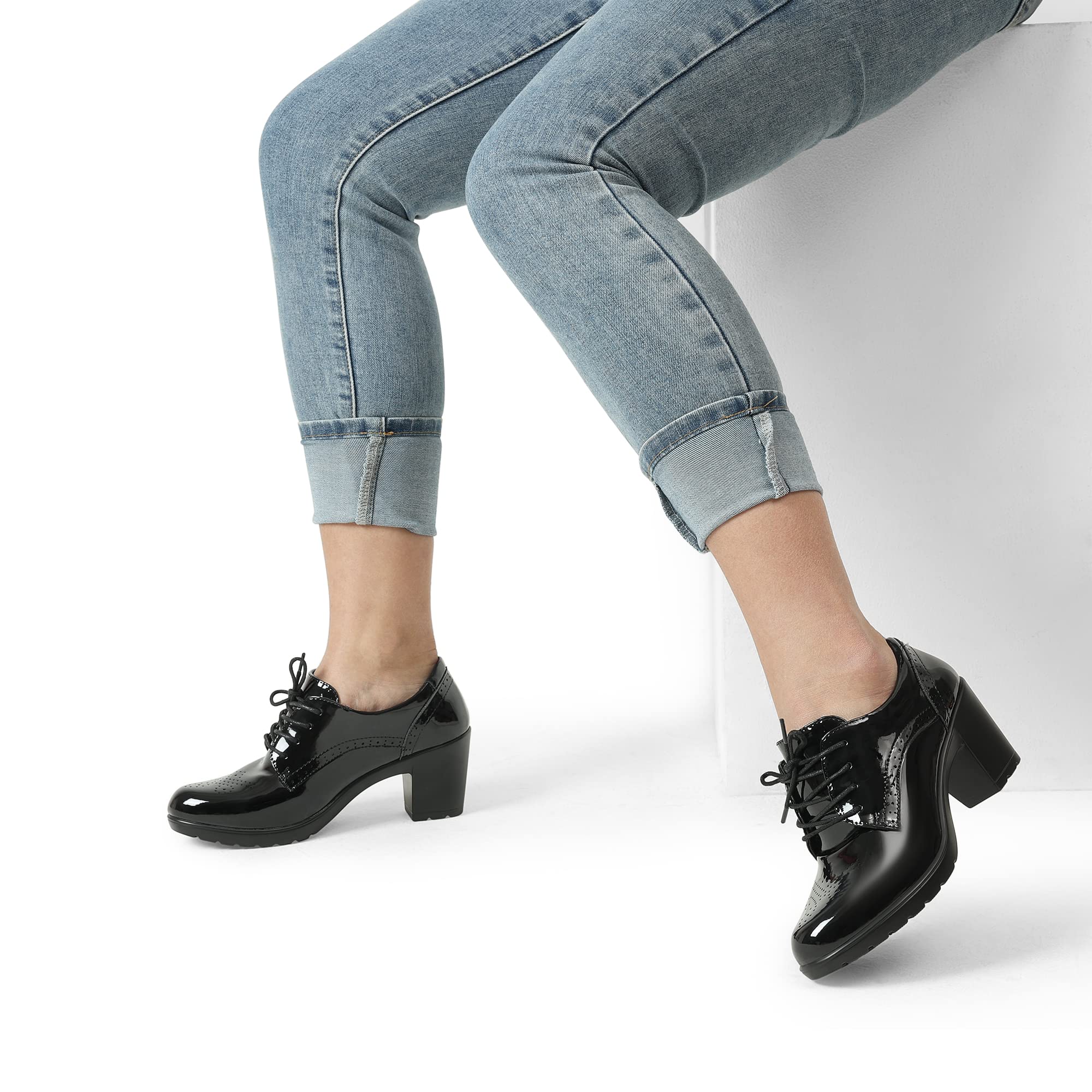 DREAM PAIRS Women's Chunky Heel Oxford Shoes - Pointed Toe High Heels for Work, Office & Formal Occasions