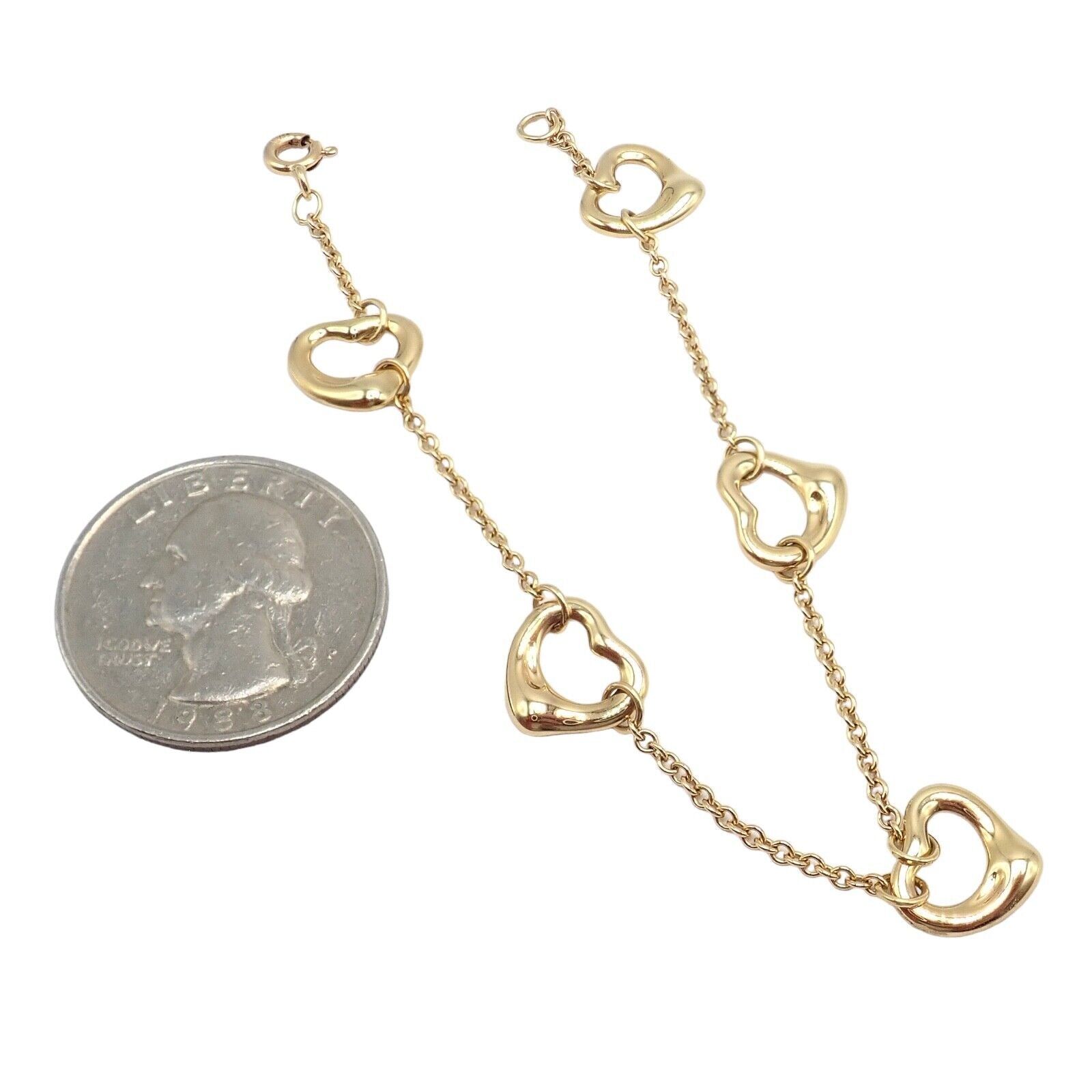 Vintage Tiffany & Co. 18k Yellow Gold Peretti 5 Loving Heart Bracelet - Elegant Jewelry Gift for Women, Anniversary & Special Occasions