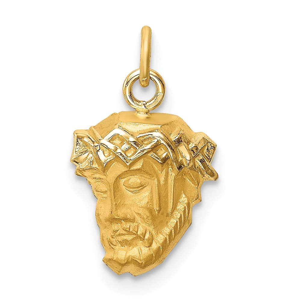 14K Yellow Gold Small Jesus Pendant Charm - Brushed Matte Finish Religious Jewelry for Necklace - Perfect for Baptism, First Communion & Gifts