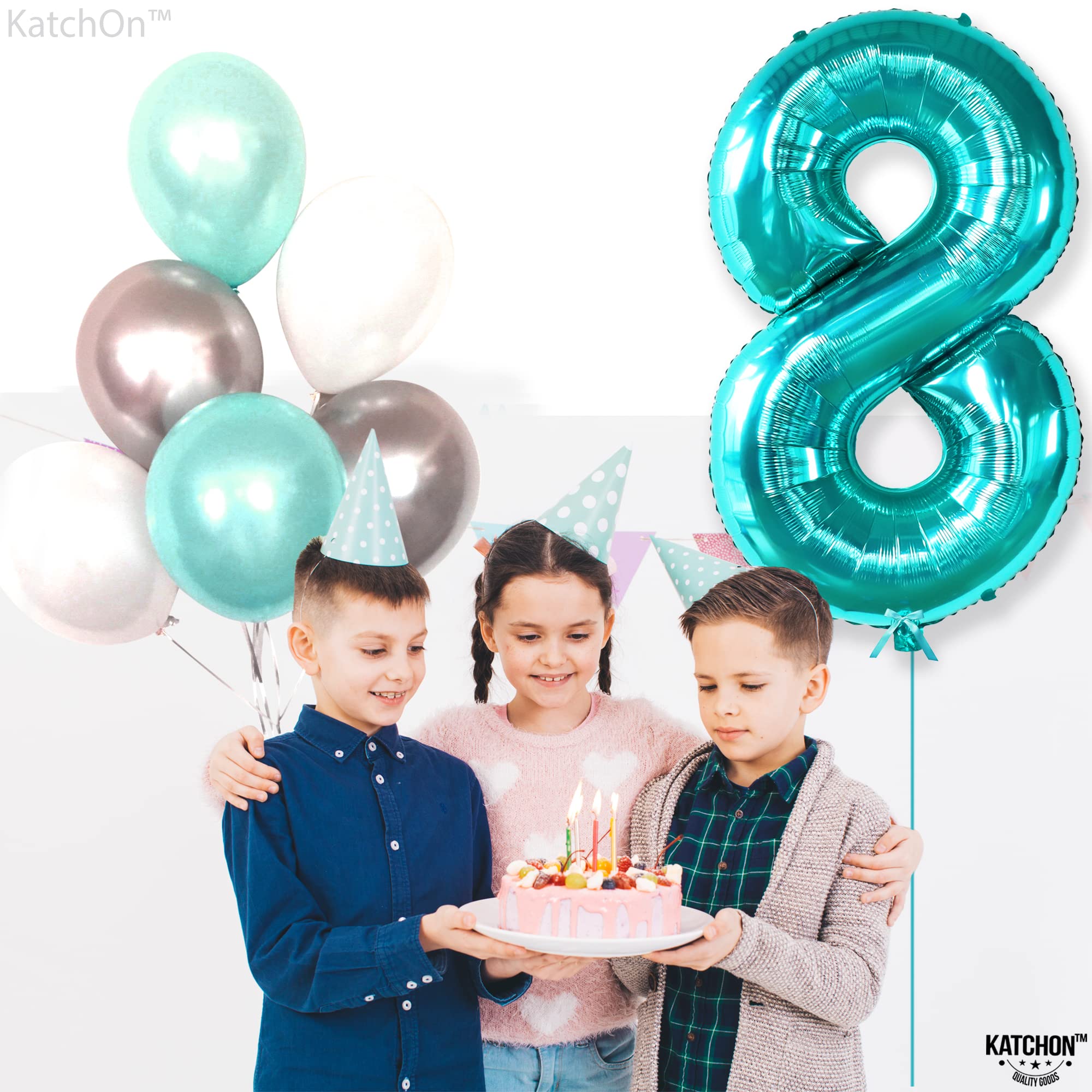 KatchOn 40 Inch Giant Teal Blue Number 8 Balloons - 8th Birthday Party Decorations for Boys & Girls | Large Aqua Blue Balloon for Happy Birthday Party Backdrop, Photo Booth, Cake Table Decoration