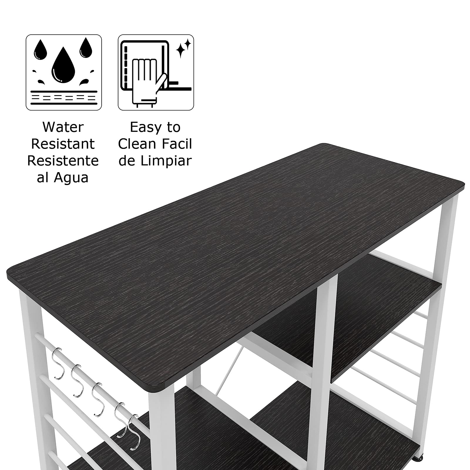 DlandHome 35.4 Inch Microwave Cart Stand - 3-Tier Kitchen Baker's Rack with Spice Rack Organizer, Utility Storage Shelf for Small Appliances - Black (171-B, 1 Pack) - Perfect for Kitchen Organization & Workspace Storage