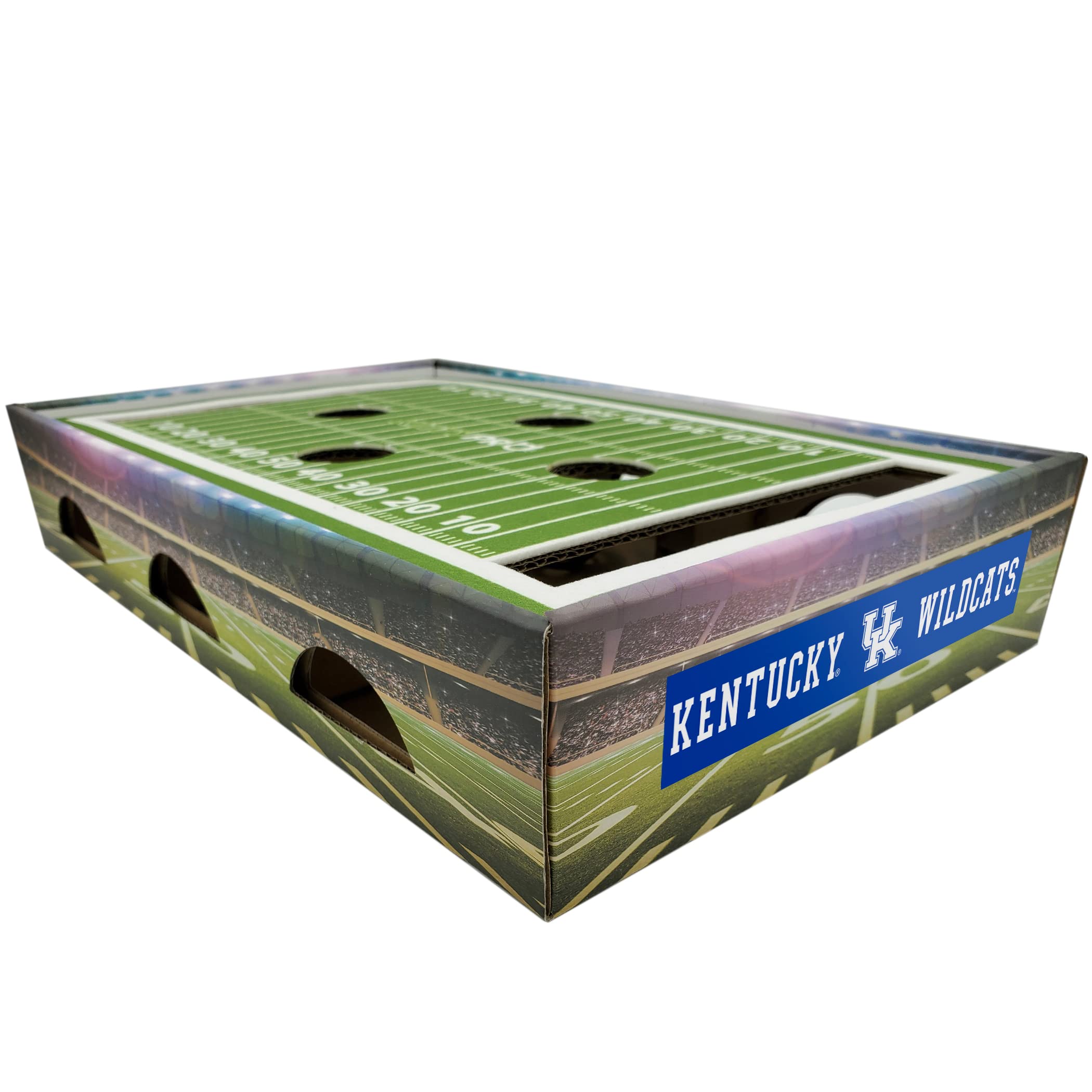 NCAA Kentucky Wildcats Cat Scratcher Box - Durable Game Day Cat Toy with Football Field Design - Stimulating Cat Lounge & Play Center for Indoor Cats - Perfect for Game Day Fun & Everyday Scratching (KY-5028)