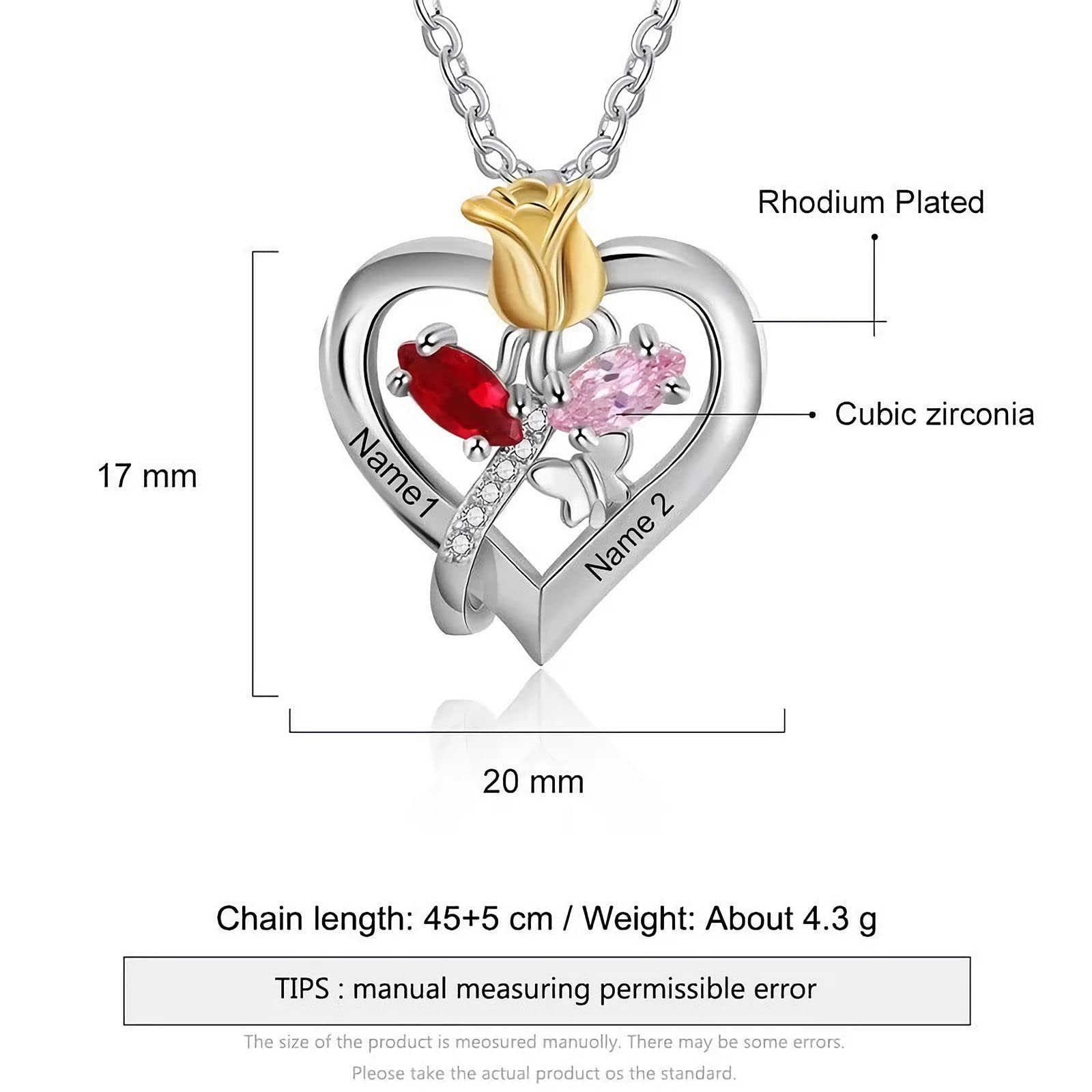 Personalized 925 Sterling Silver Birthstone Pendant Necklace with Custom Name Engraving - Unique Gift for Women, Mom, Sister, Daughter & Grandma | Perfect for Birthdays, Anniversaries & Mother's Day Jewelry