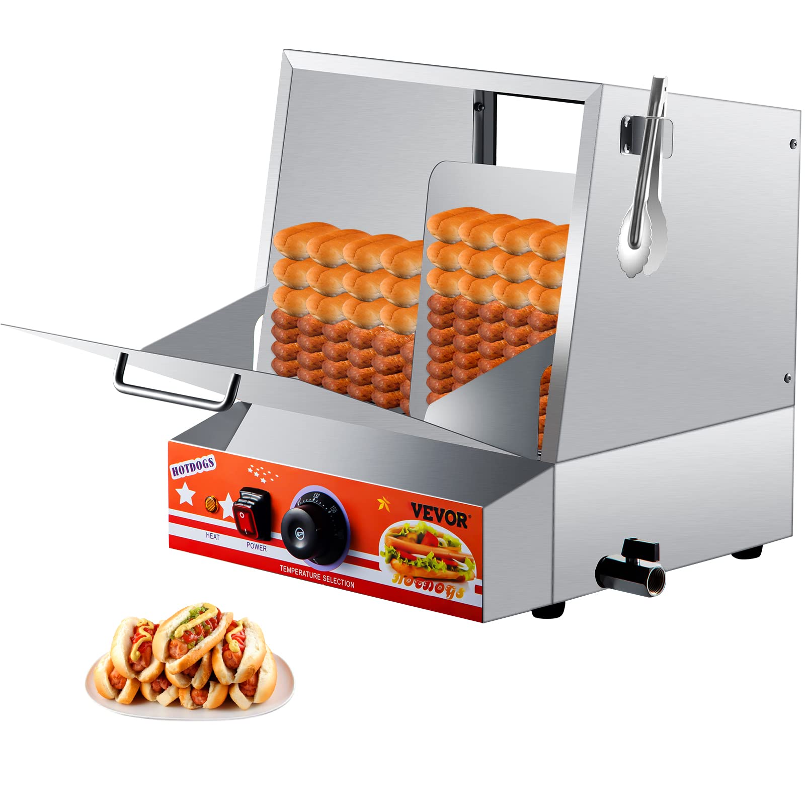 36L Electric Hot Dog Steamer - Commercial Stainless Steel Hot Dog & Bun Warmer with Acrylic Window, Holds 96 Hot Dogs & 30 Buns - Perfect for Restaurants, Food Trucks & Catering Events