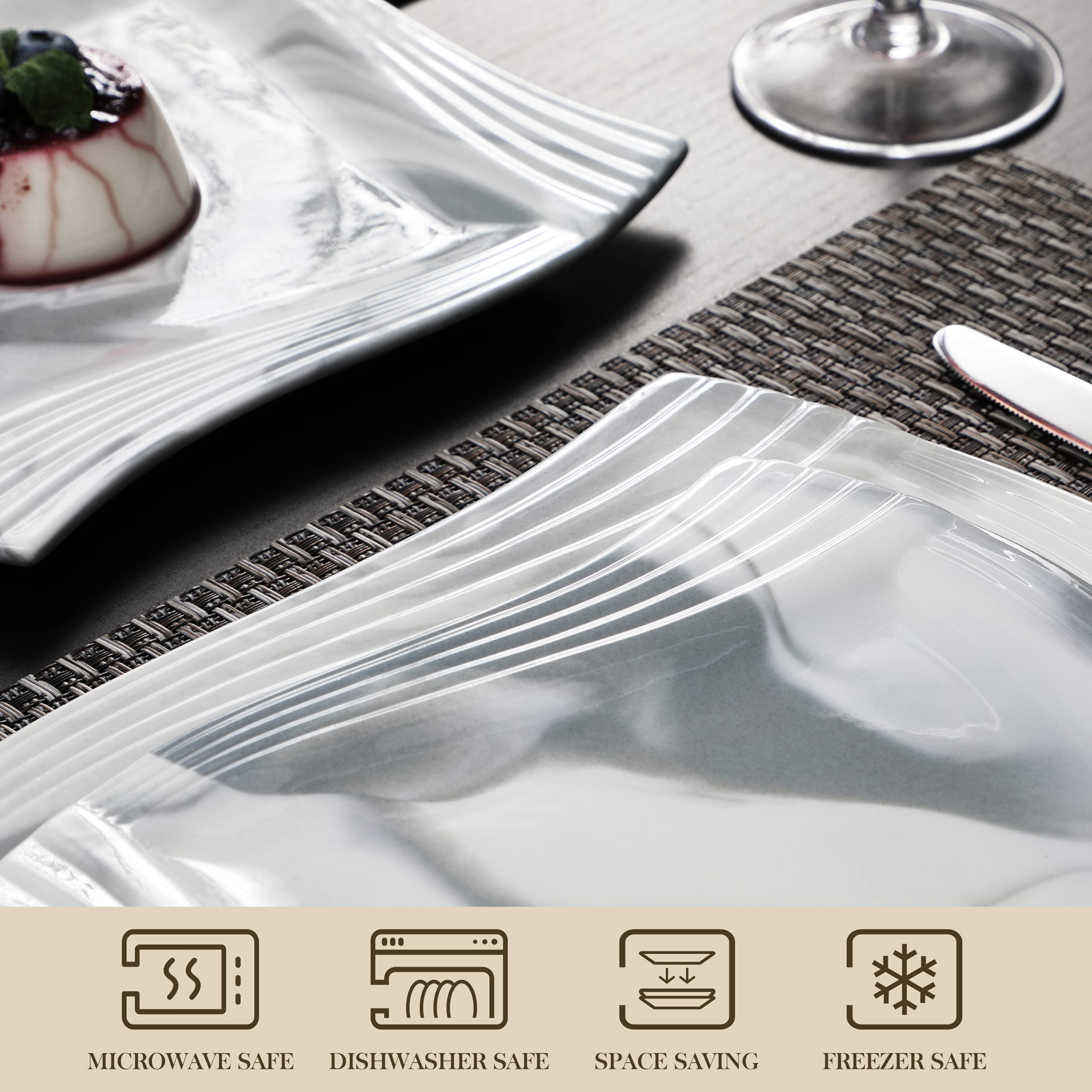 MALACASA 30-Piece Marble Gray Porcelain Dinnerware Set - Plates, Bowls, Cups & Saucers for 6 - Elegant Serving Dishes for Dining, Entertaining & Special Occasions - Amparo Series
