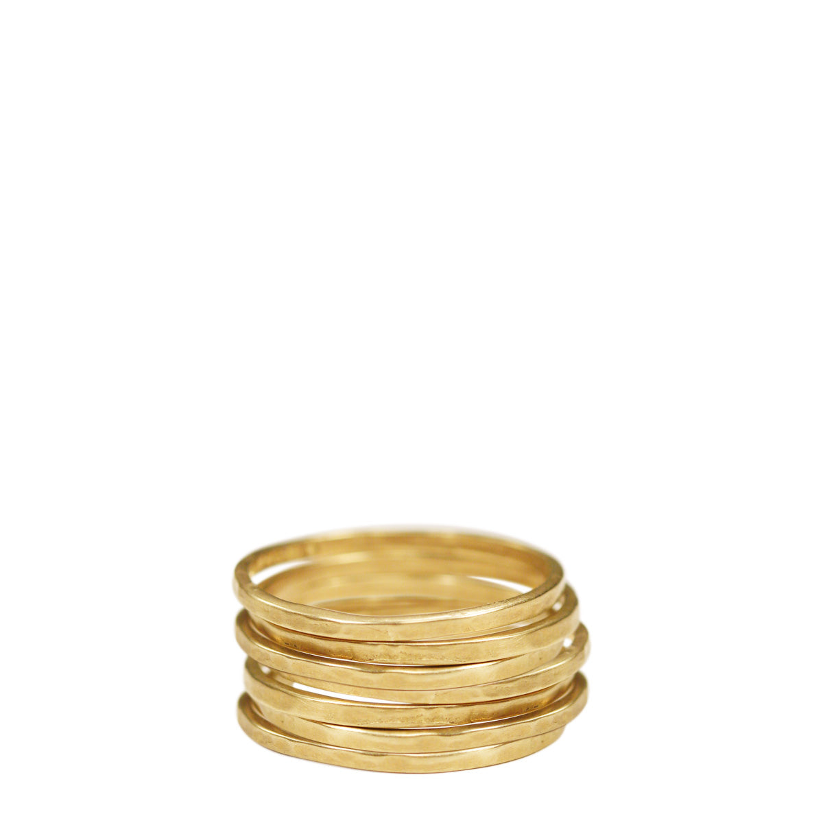 10K Gold Thin Flattened Ring Set of 7 - Dainty Stackable Rings for Women, Minimalist Wedding Bands, Everyday Jewelry Gift for Her - Perfect for Layering, Anniversary, Valentine's Day & Special Occasions