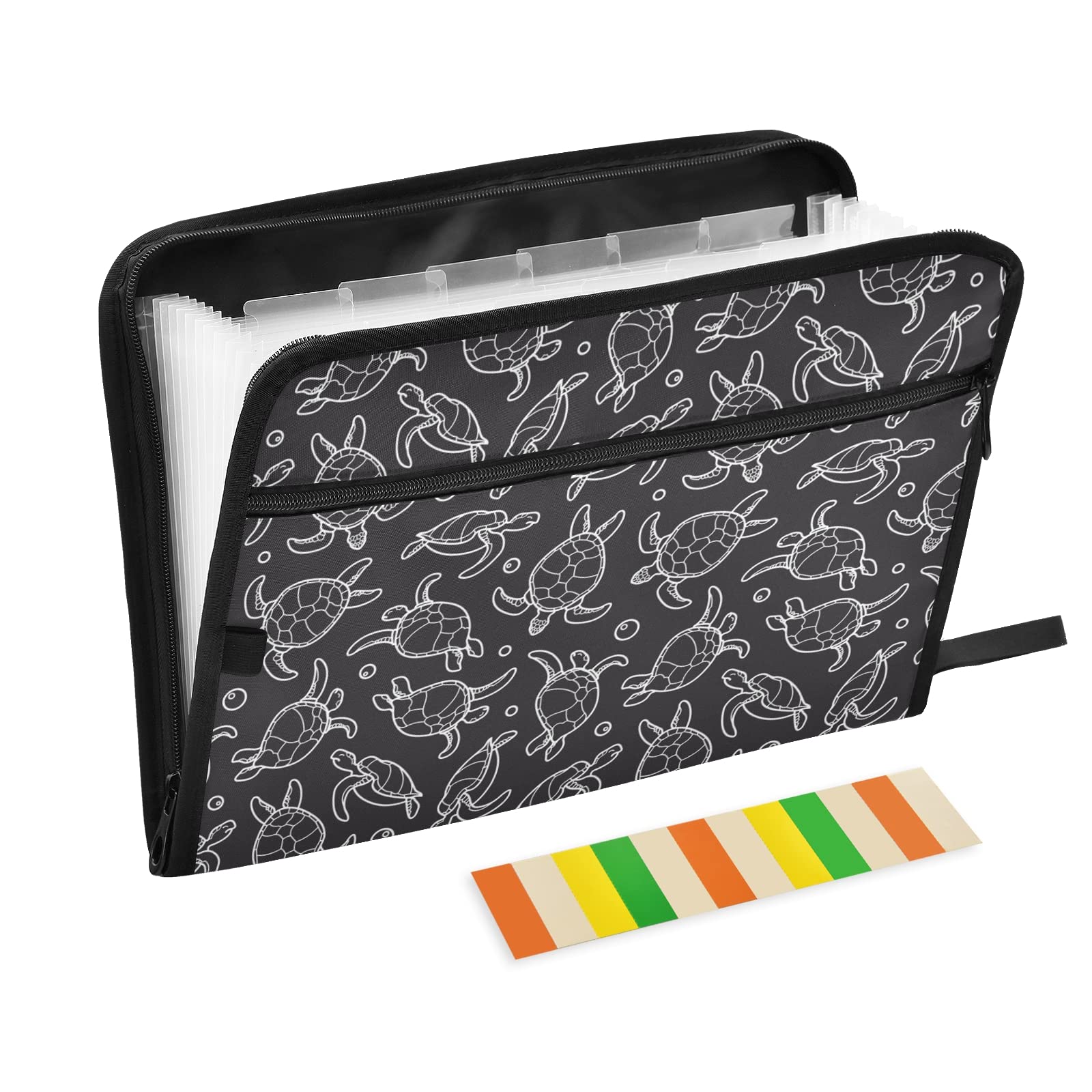 KFBE Sea Turtle Expanding File Folder - 13 Pocket Accordion Organizer with Sticky Labels & Zipper Closure for Letter/A4 Paper Documents | Perfect for Office, School, Home Organization & Document Storage