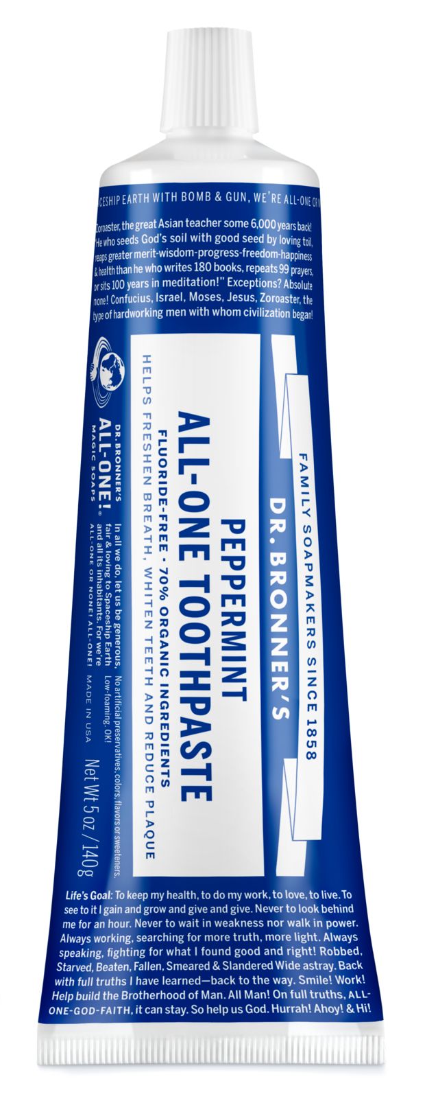 Dr. Bronner's All-One Toothpaste - Peppermint Flavor | Organic, Vegan & Fluoride-Free | Fresh Breath & Natural Whitening | Perfect for Travel & Daily Oral Care