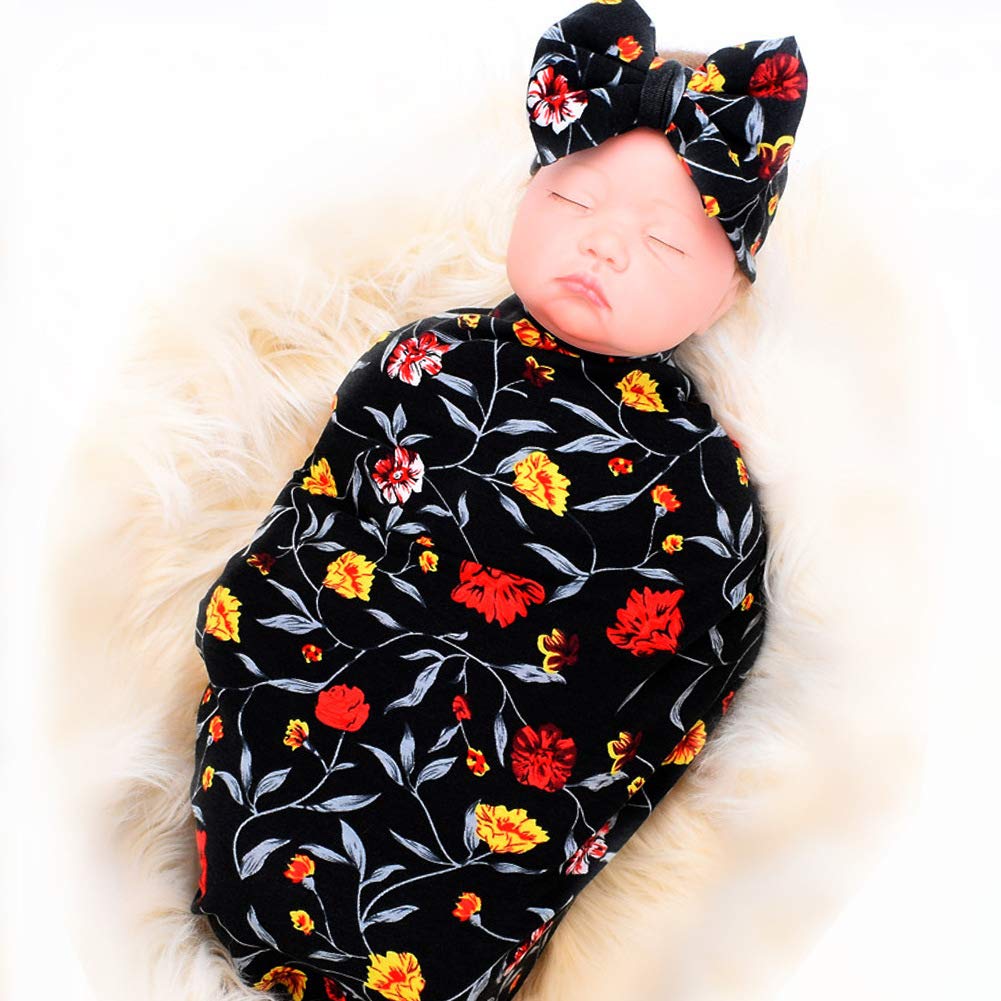 Soft Newborn Baby Receiving & Swaddling Blankets with Headband Set - Gender Neutral Cotton Swaddle Wrap for Boys & Girls - Perfect for Hospital Photos, Newborn Gifts & Nursery Essentials