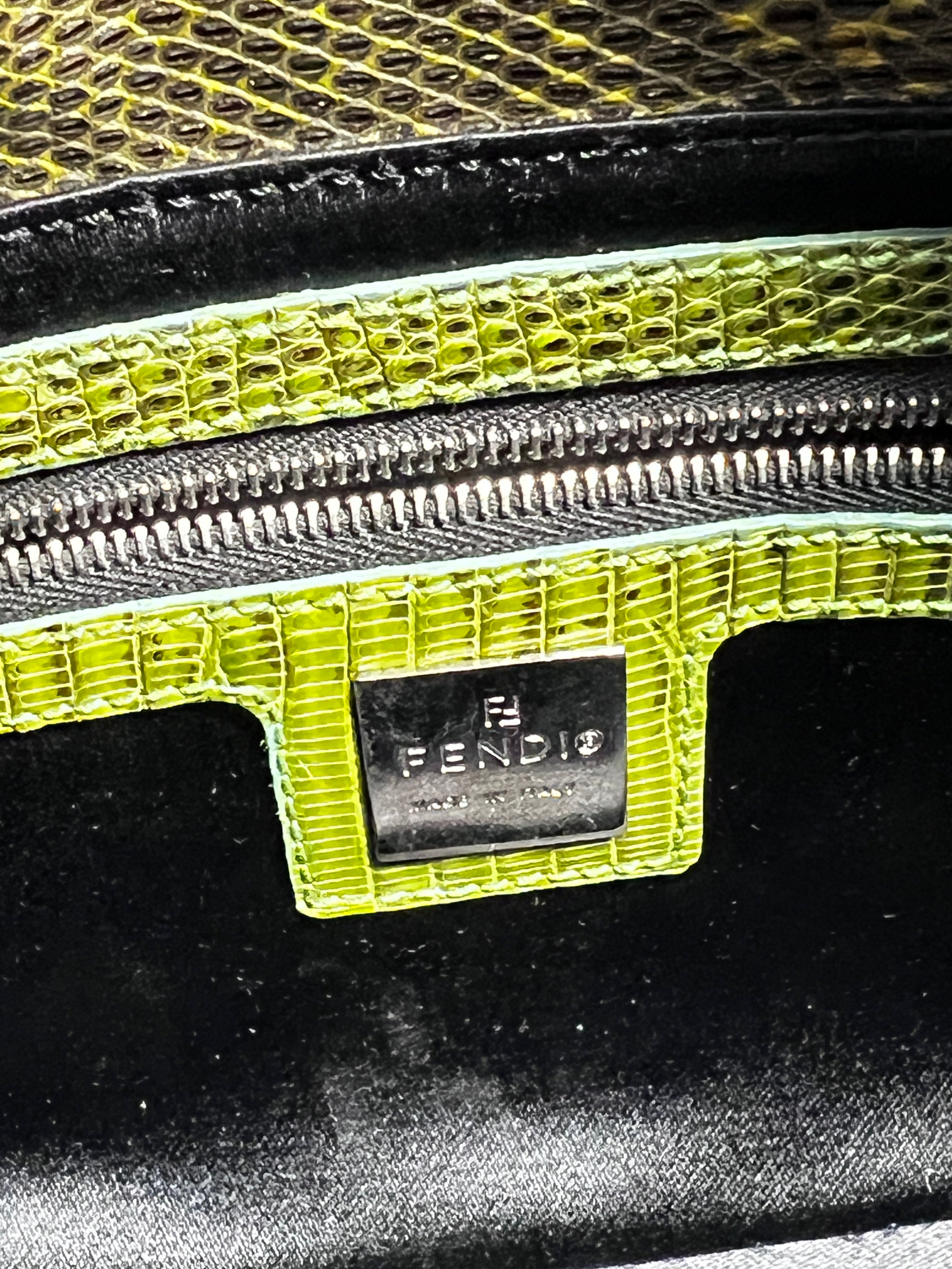 Authentic Vintage Fendi Green Lizard Skin Baguette Handbag - Luxury Designer Crossbody Purse for Women, Perfect for Evening Parties & Special Occasions