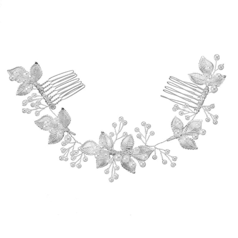 Elegant Silver Wedding Hair Vine with Pearls - Bridal Hair Accessory for Bridesmaids, Boho Bridal, and Vintage Weddings (Style A7918) | Perfect for Beach Weddings, Photo Shoots & Special Occasions