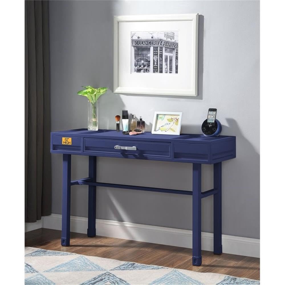 BOWERY HILL Contemporary Blue Wood Vanity Desk with 1 Drawer - Perfect for Bedroom Makeup Dressing Table & Home Office Workspace