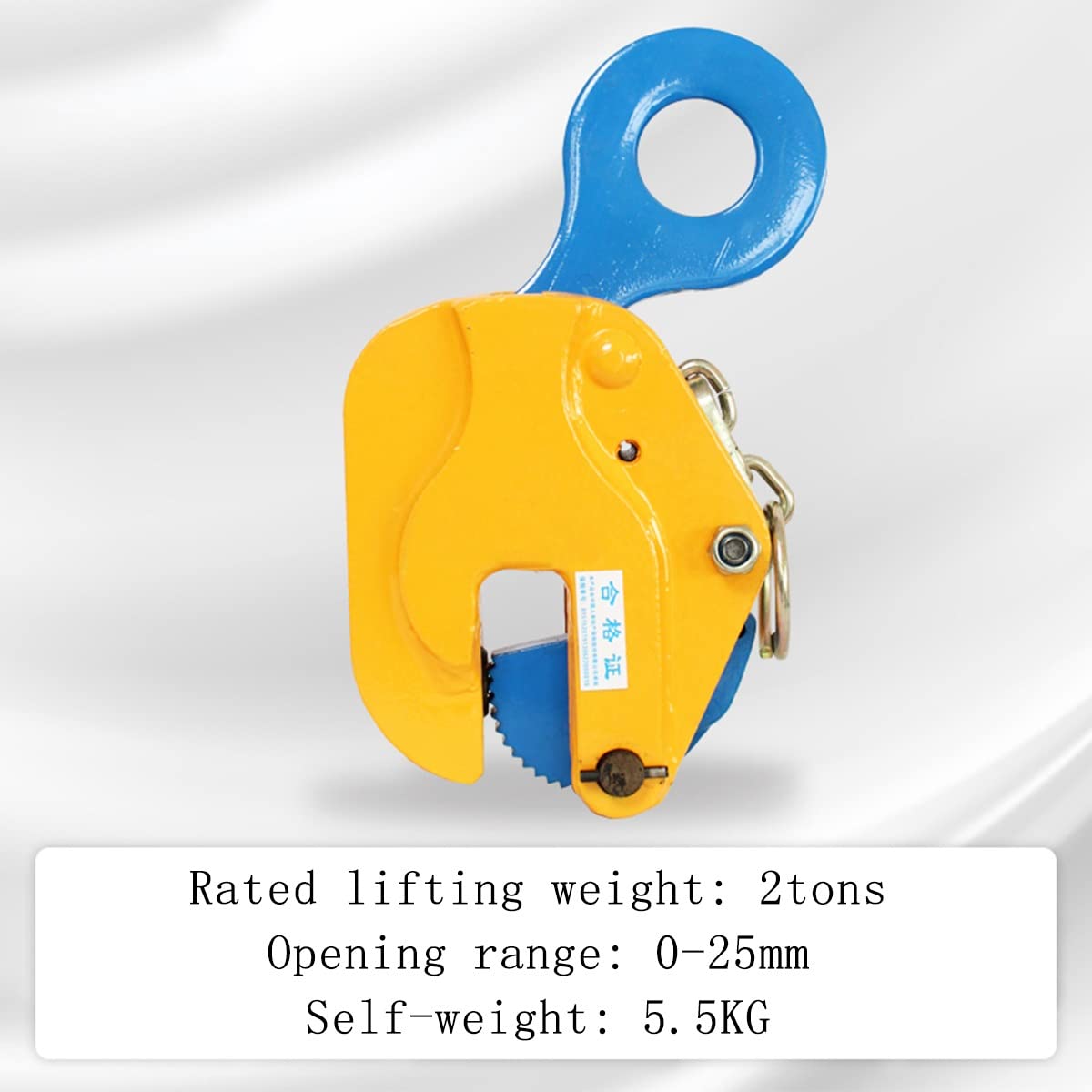 Heavy Duty Vertical Plate Lifting Clamp 2 Ton Capacity with Locking Hoist Hook - Industrial Steel Sheet Metal Clamp for Construction, Warehousing & Material Handling - Yellow Safety Color